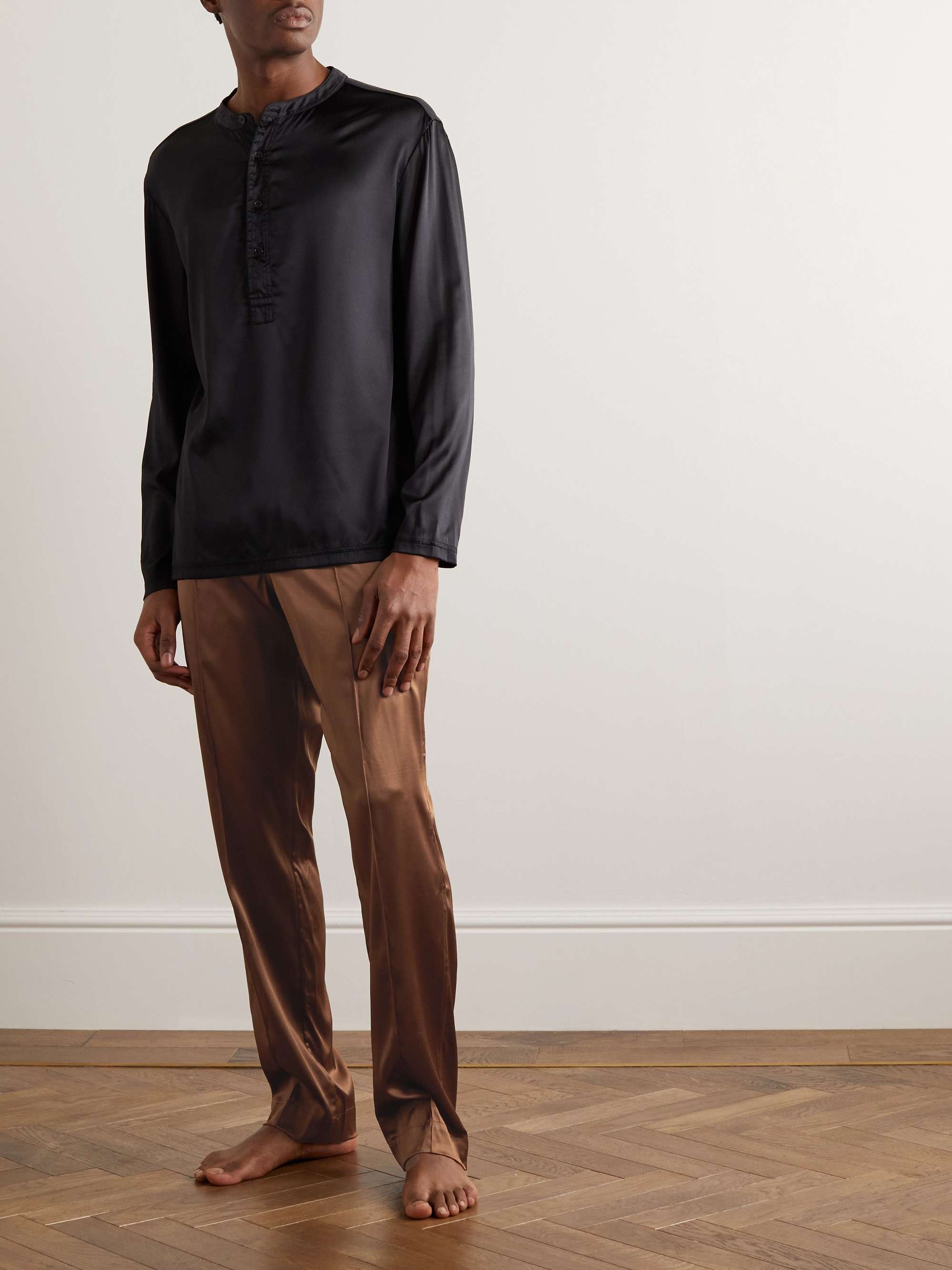 TOM FORD Velvet-Trimmed Stretch-Silk Satin Pyjama Trousers