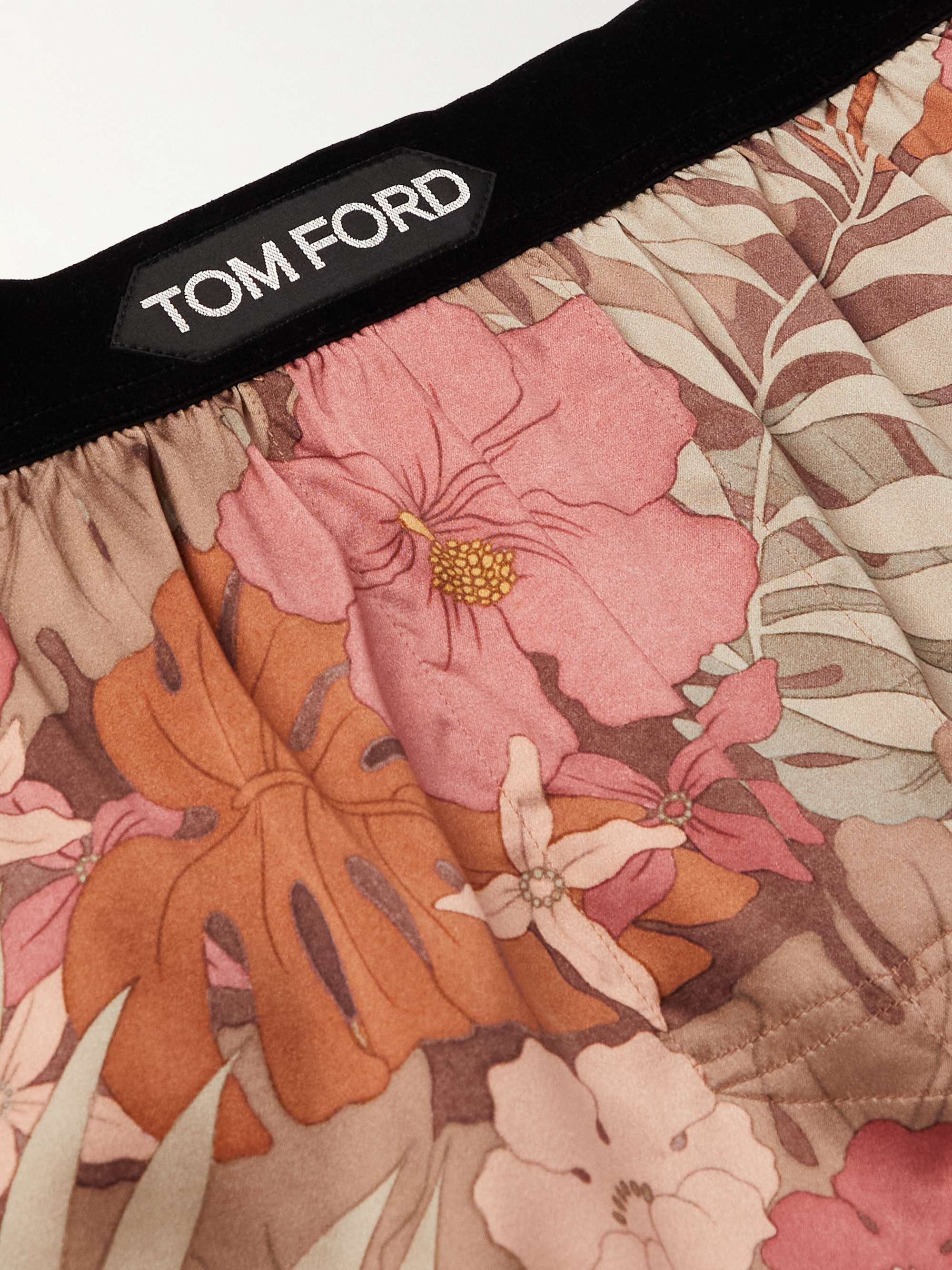 TOM FORD Floral-Print Velvet-Trimmed Stretch-Silk Satin Boxer Briefs