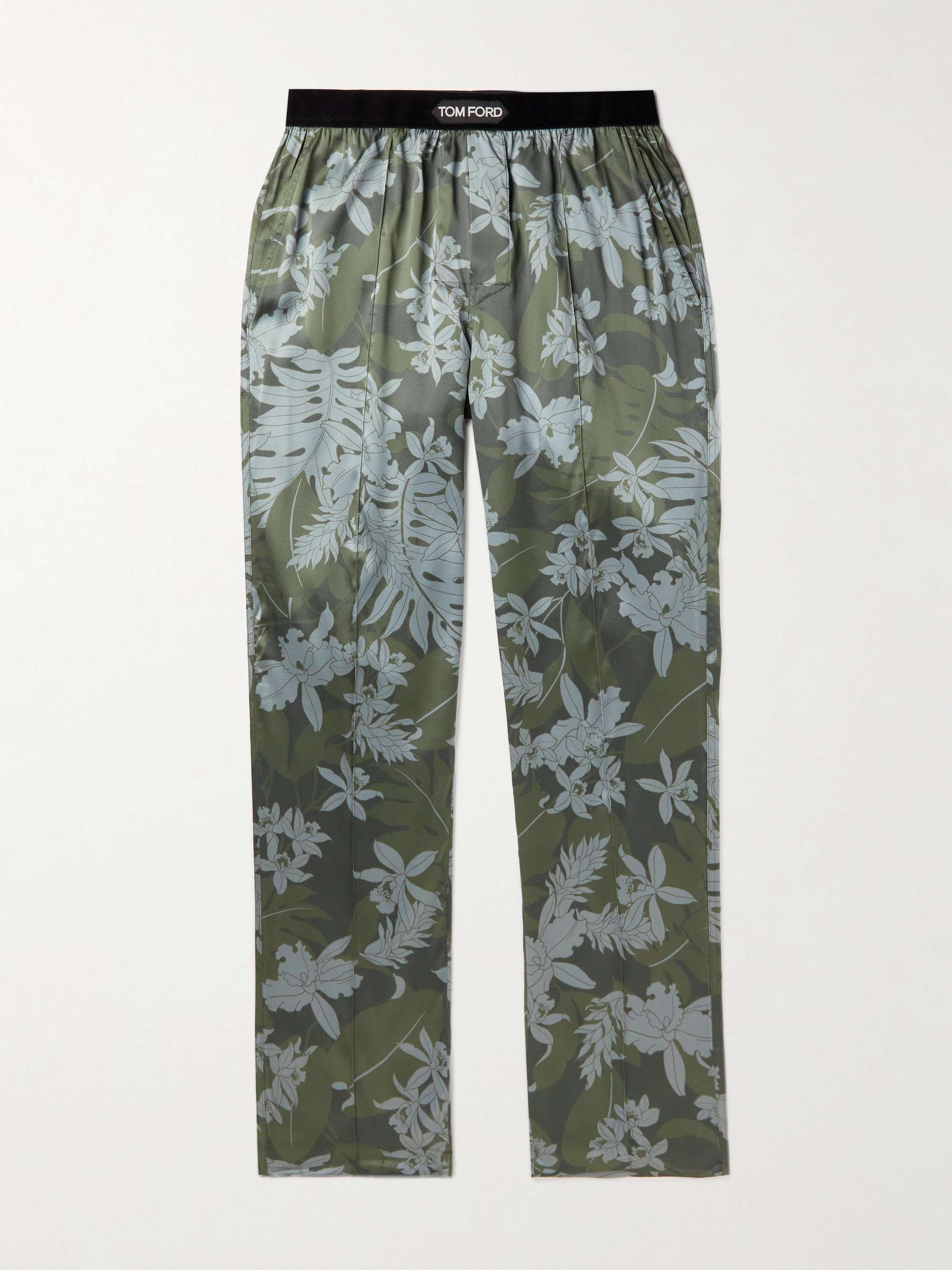 TOM FORD Straight-Leg Velvet-Trimmed Floral-Print Silk-Blend Pyjama Trousers