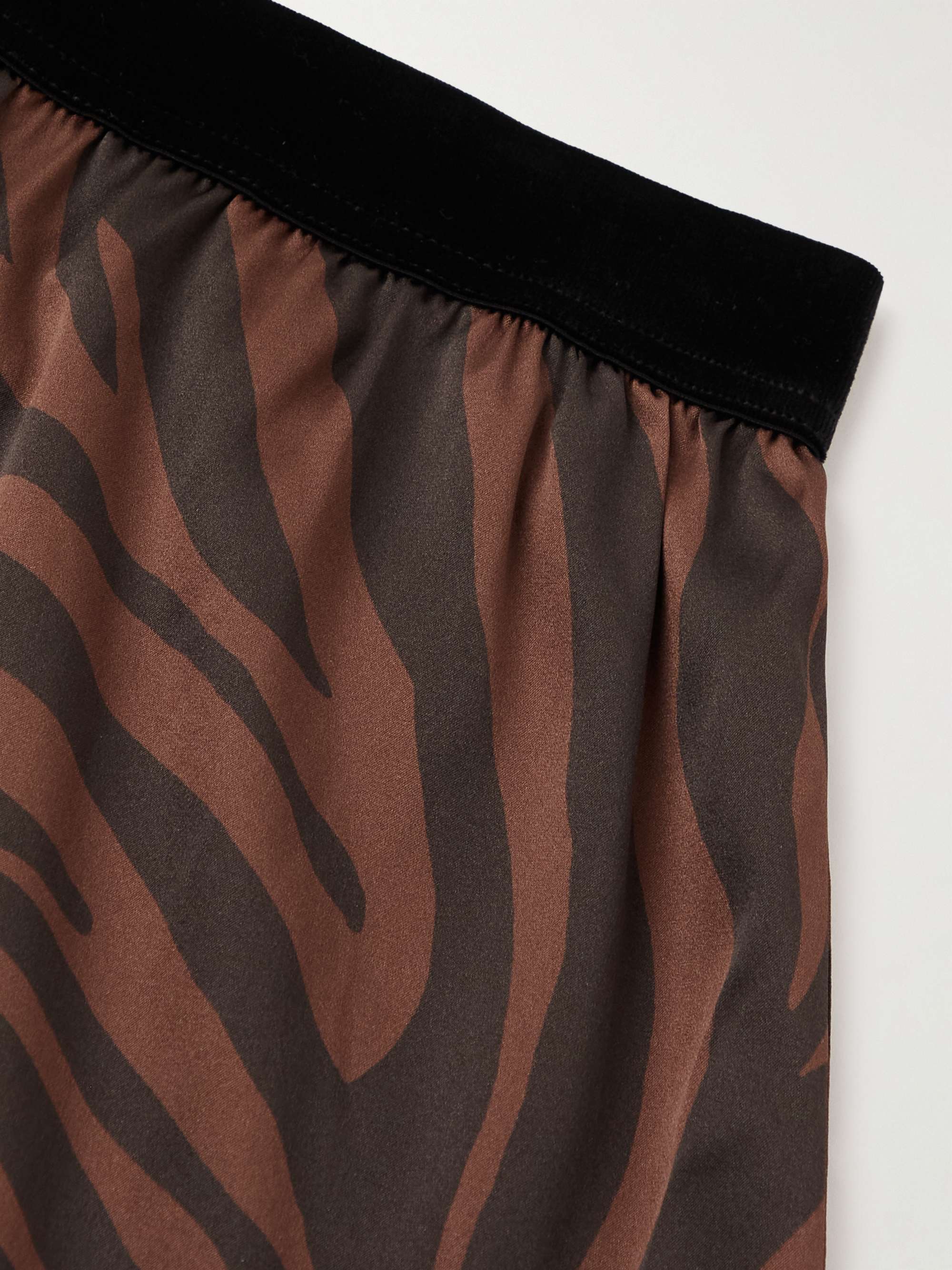 TOM FORD Zebra-Print Velvet-Trimmed Silk-Satin Boxer Shorts