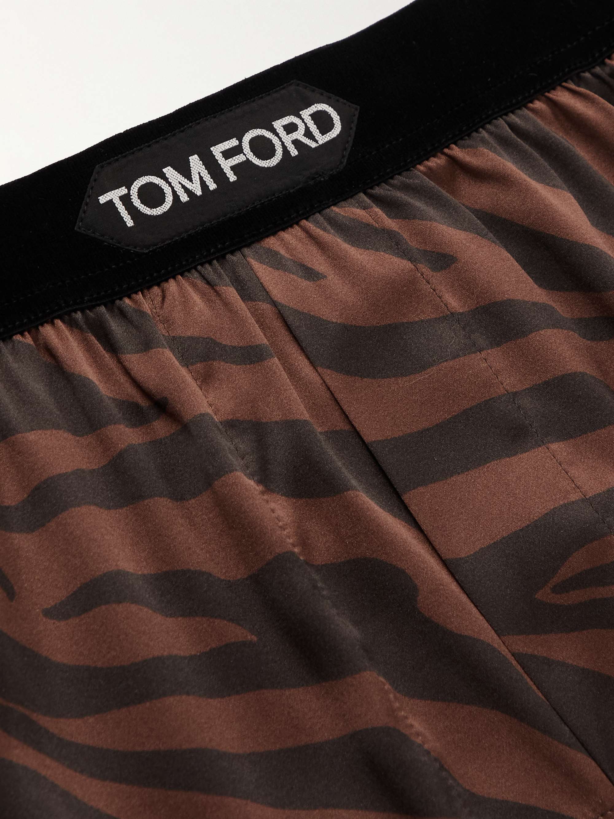 TOM FORD Zebra-Print Velvet-Trimmed Silk-Satin Boxer Shorts
