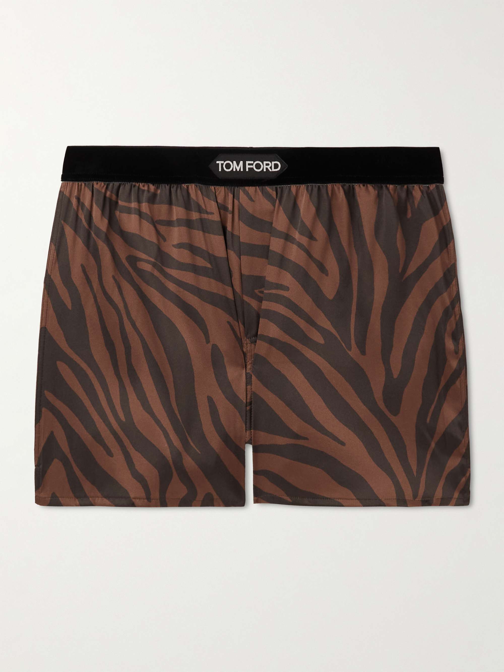 TOM FORD Zebra-Print Velvet-Trimmed Silk-Satin Boxer Shorts