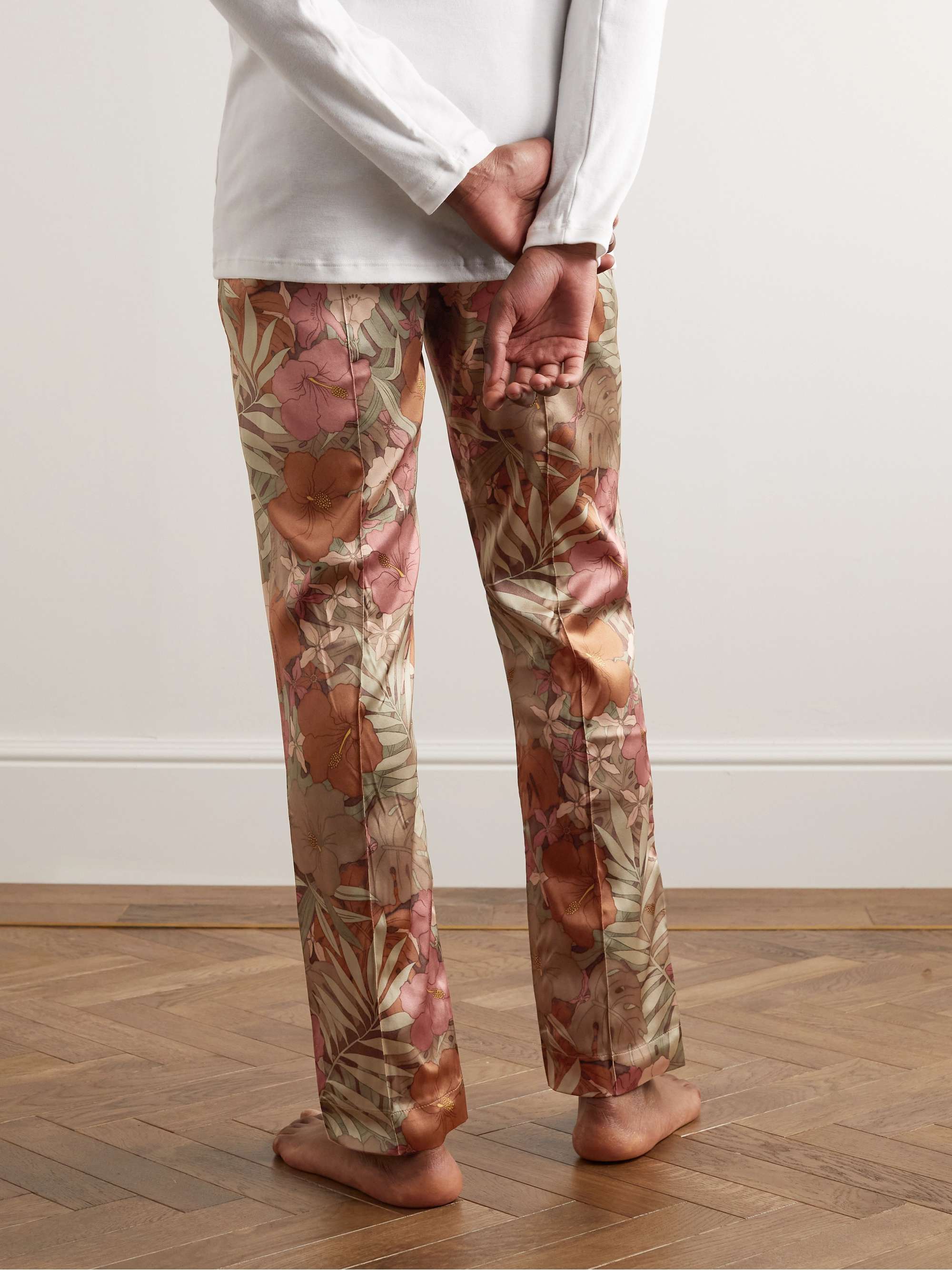 TOM FORD Velvet-Trimmed Floral-Print Stretch-Silk Satin Pyjama Trousers