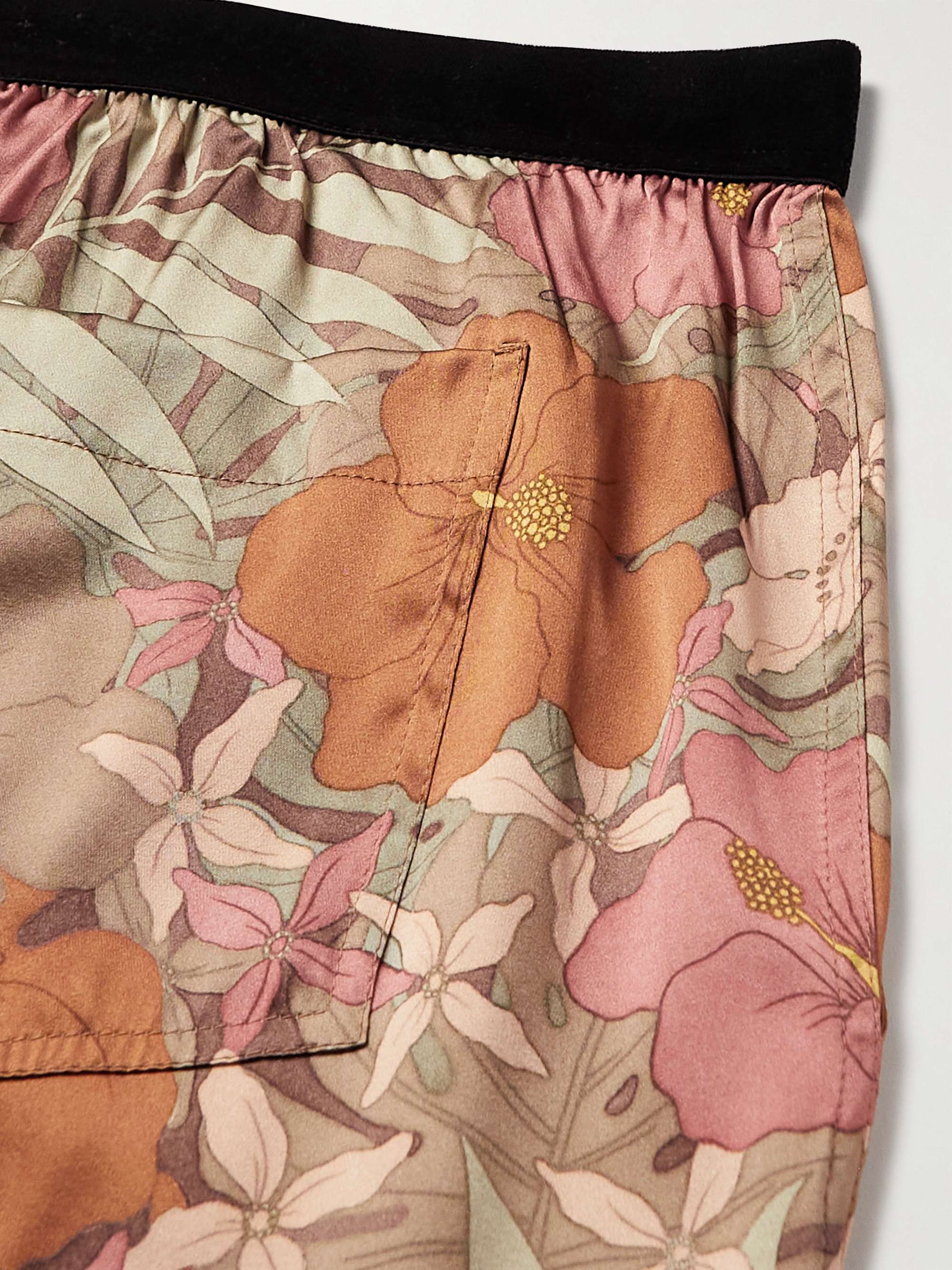 TOM FORD Velvet-Trimmed Floral-Print Stretch-Silk Satin Pyjama Trousers