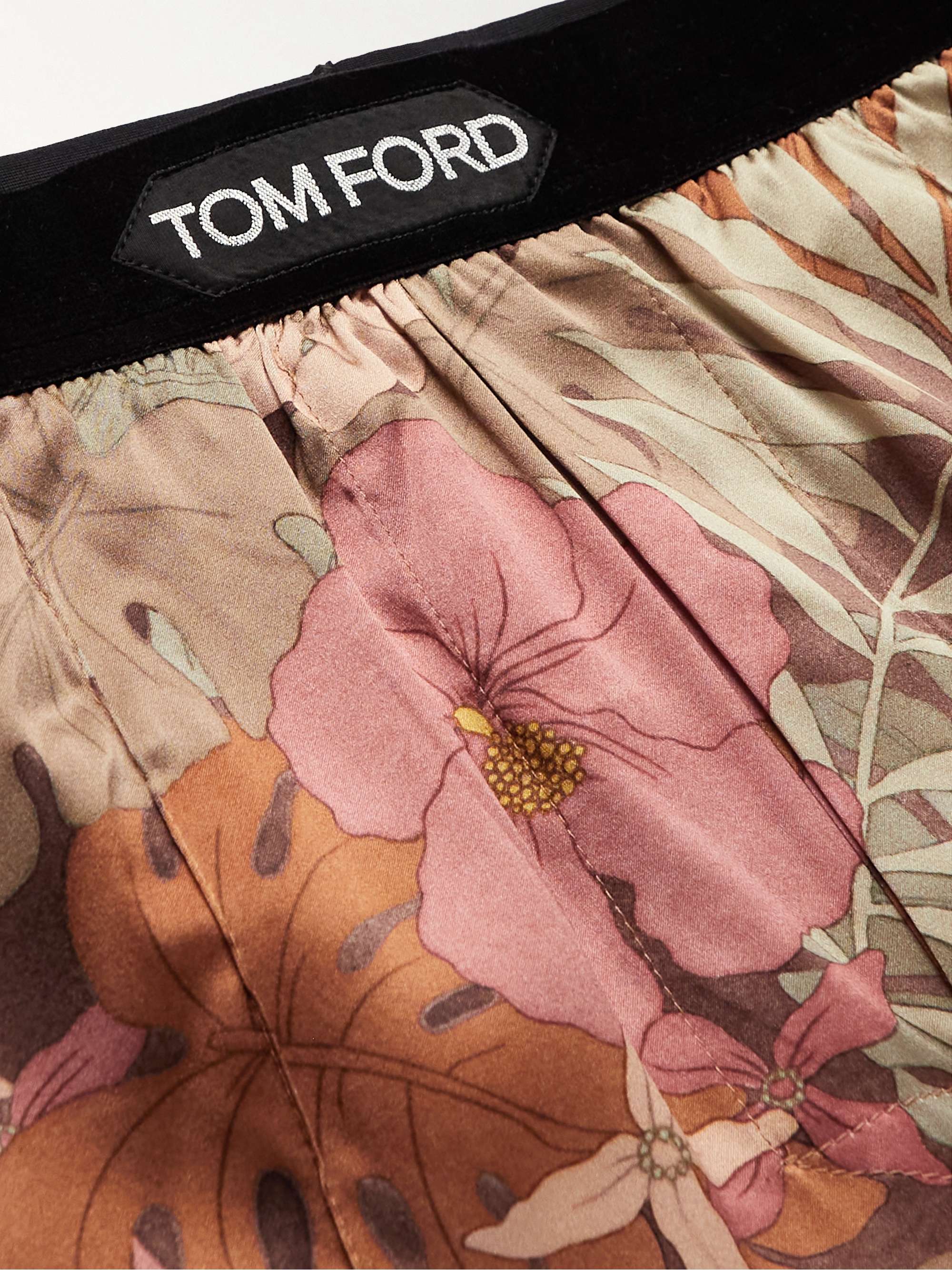 TOM FORD Velvet-Trimmed Floral-Print Stretch-Silk Satin Pyjama Trousers