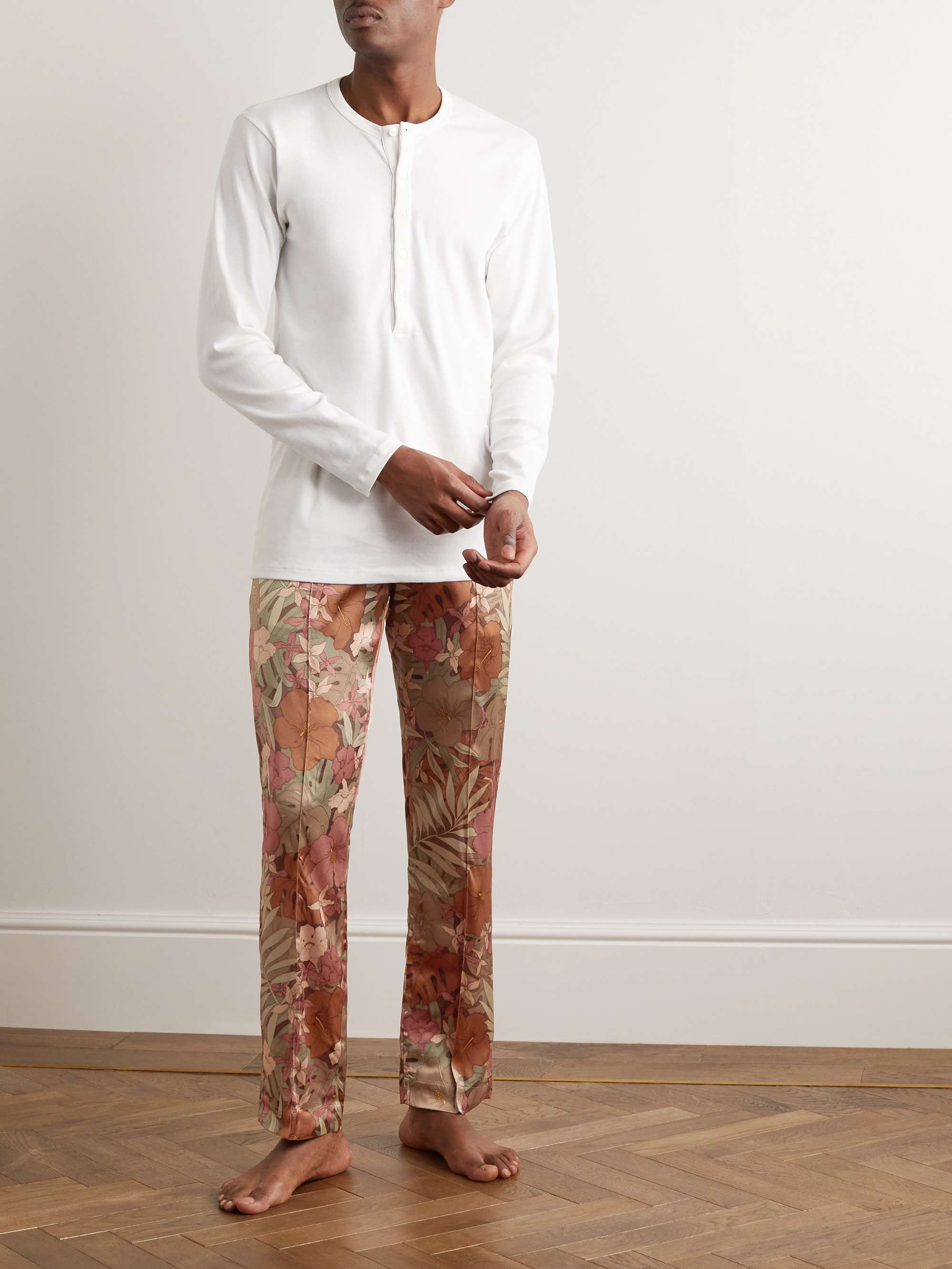 TOM FORD Velvet-Trimmed Floral-Print Stretch-Silk Satin Pyjama Trousers