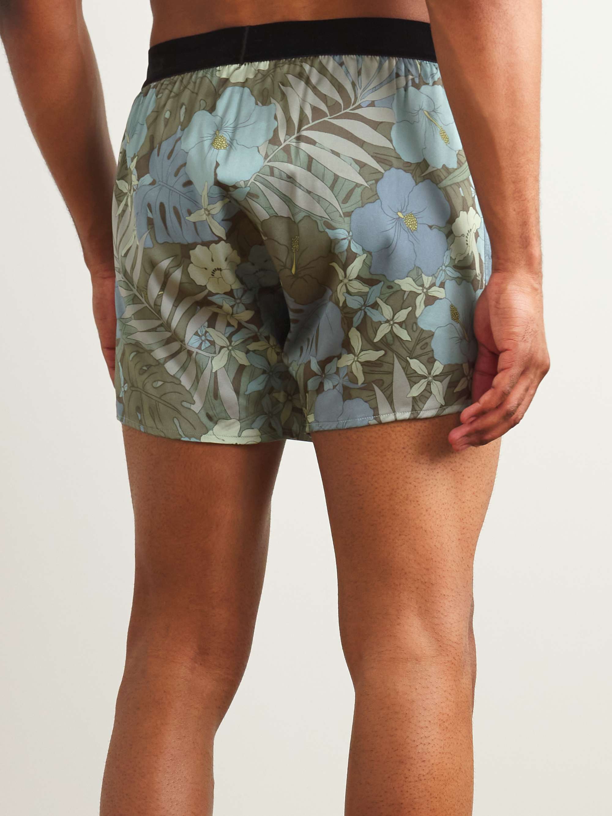 TOM FORD Floral-Print Velvet-Trimmed Stretch-Silk Satin Boxer Briefs