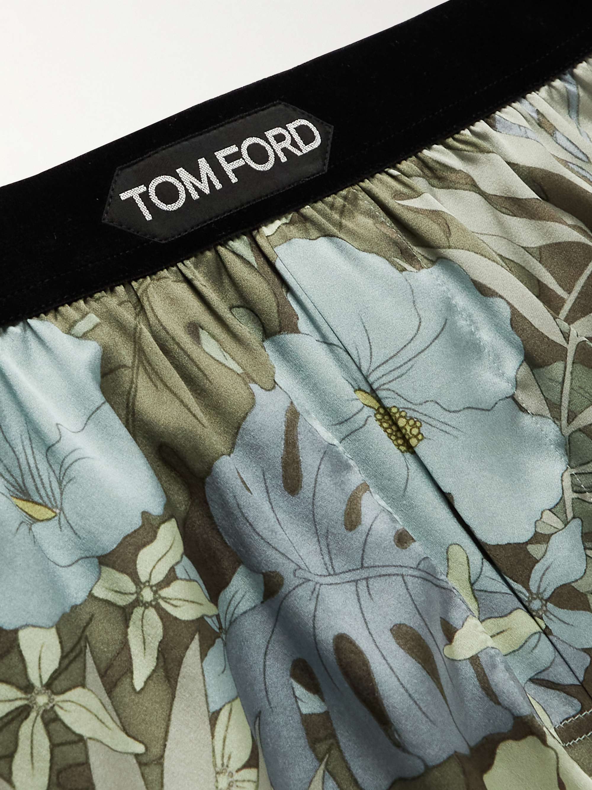 TOM FORD Floral-Print Velvet-Trimmed Stretch-Silk Satin Boxer Briefs