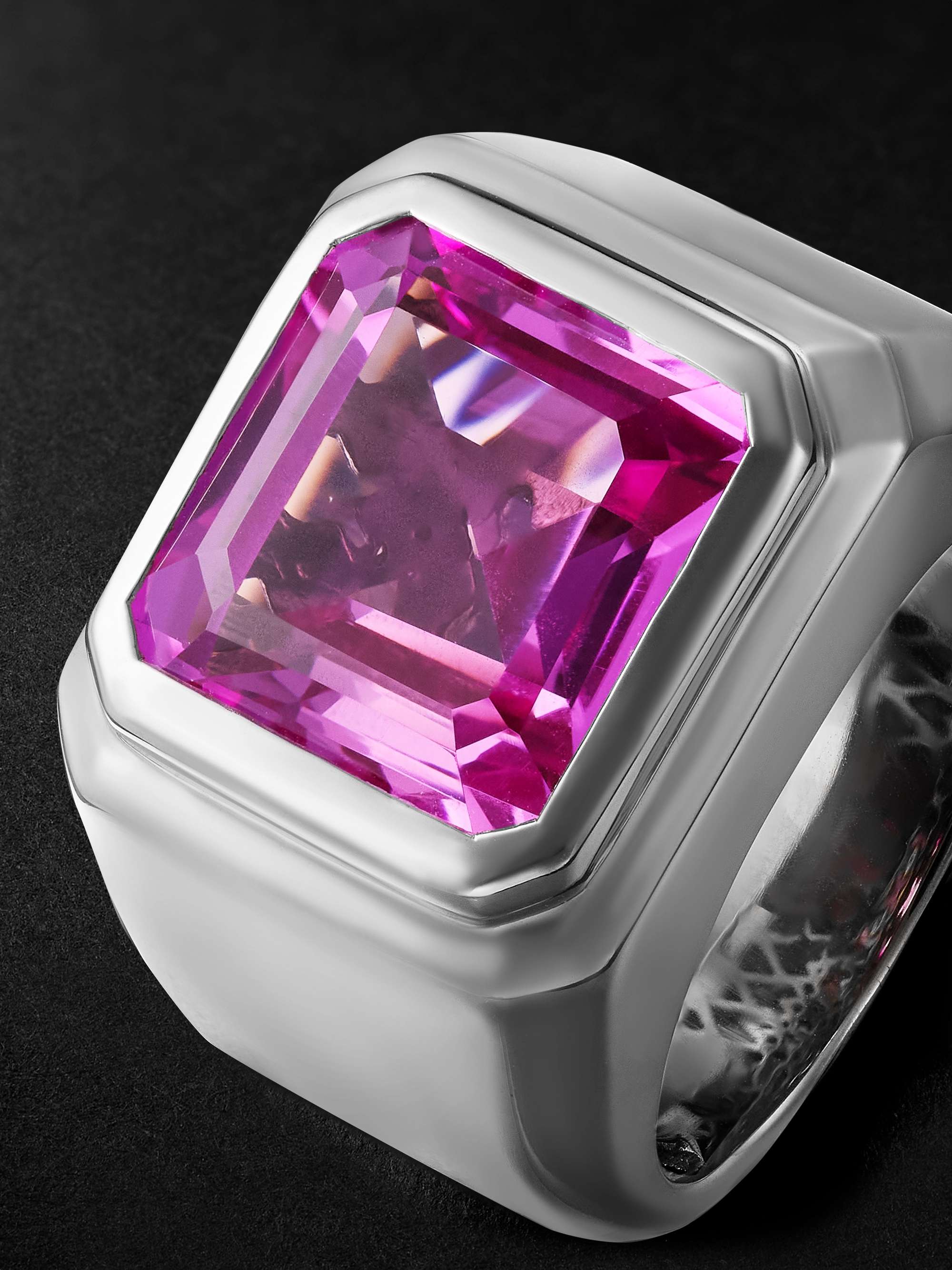 42 SUNS 14-Karat White Gold Pink Sapphire Signet Ring