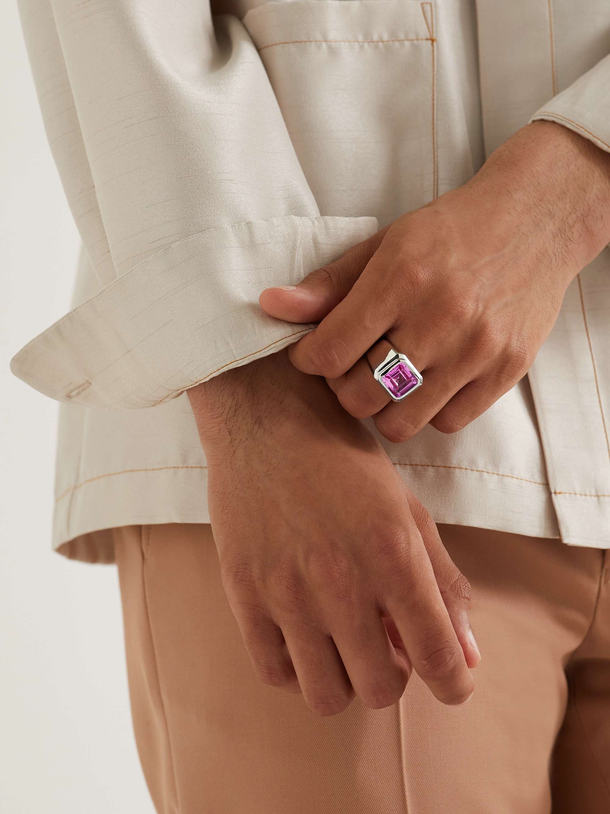 42 SUNS 14-Karat White Gold Pink Sapphire Signet Ring