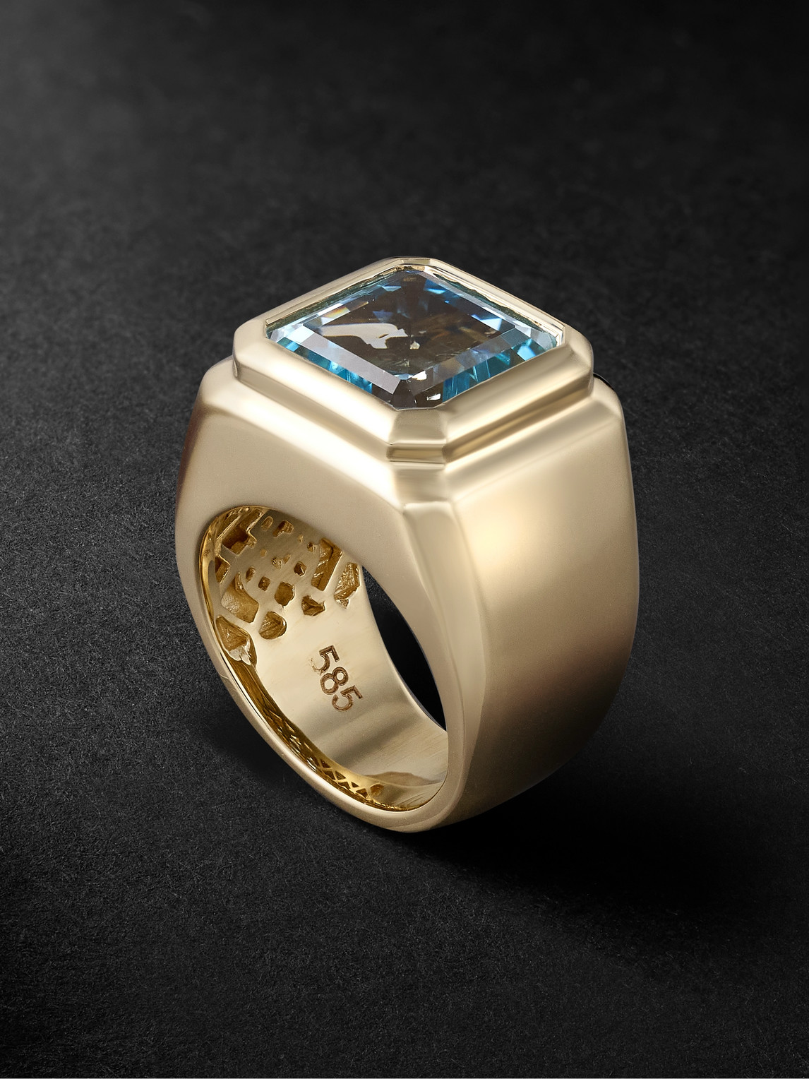 14-Karat Gold Blue Topaz Signet Ring