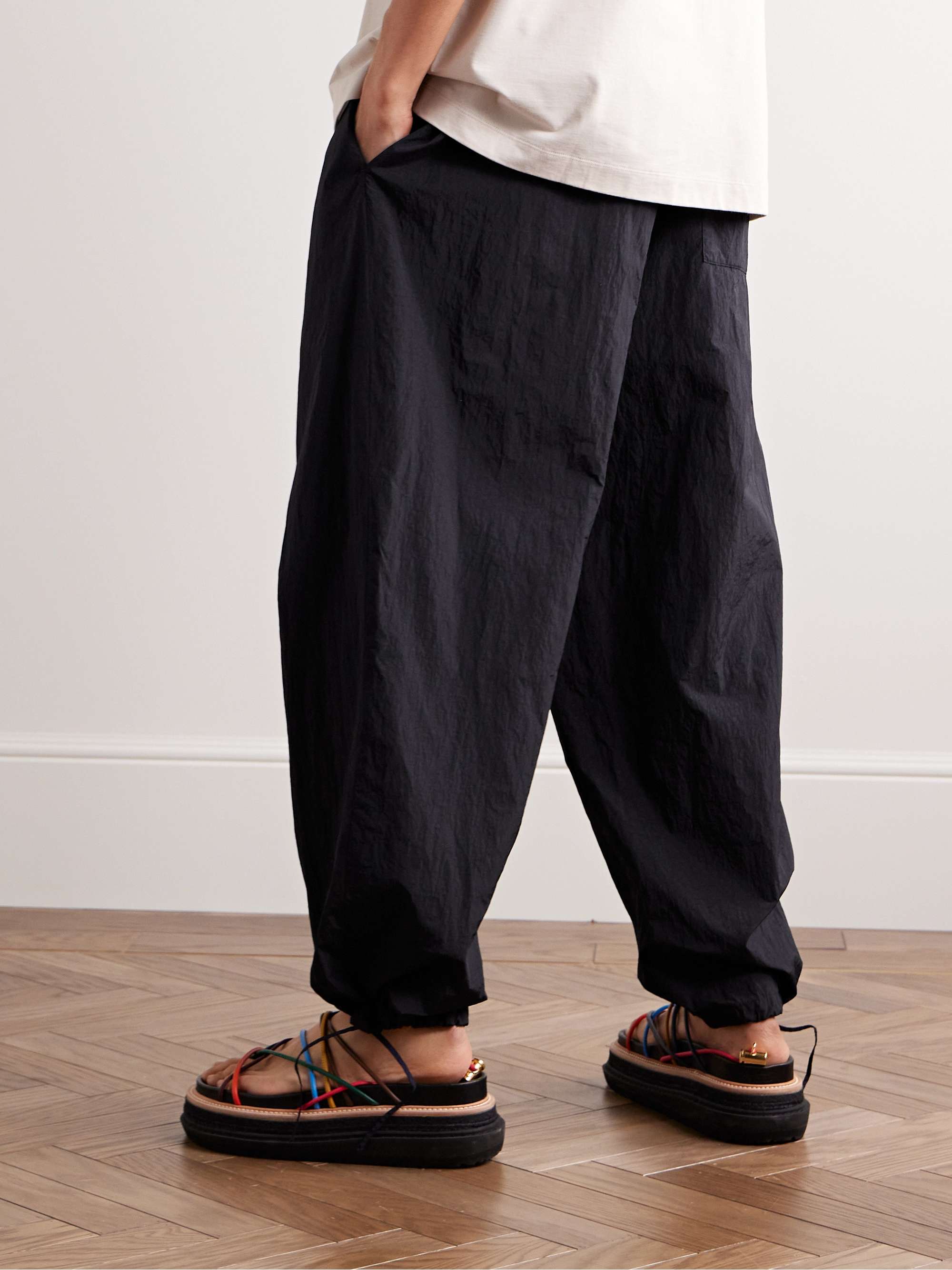 ATON Wide-Leg Crinkled-Nylon Drawstring Trousers