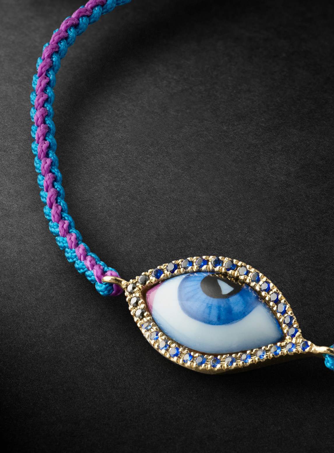 Shop Lito Grand Vert Gold, Enamel, Sapphire And Diamond Cord Bracelet In Blue