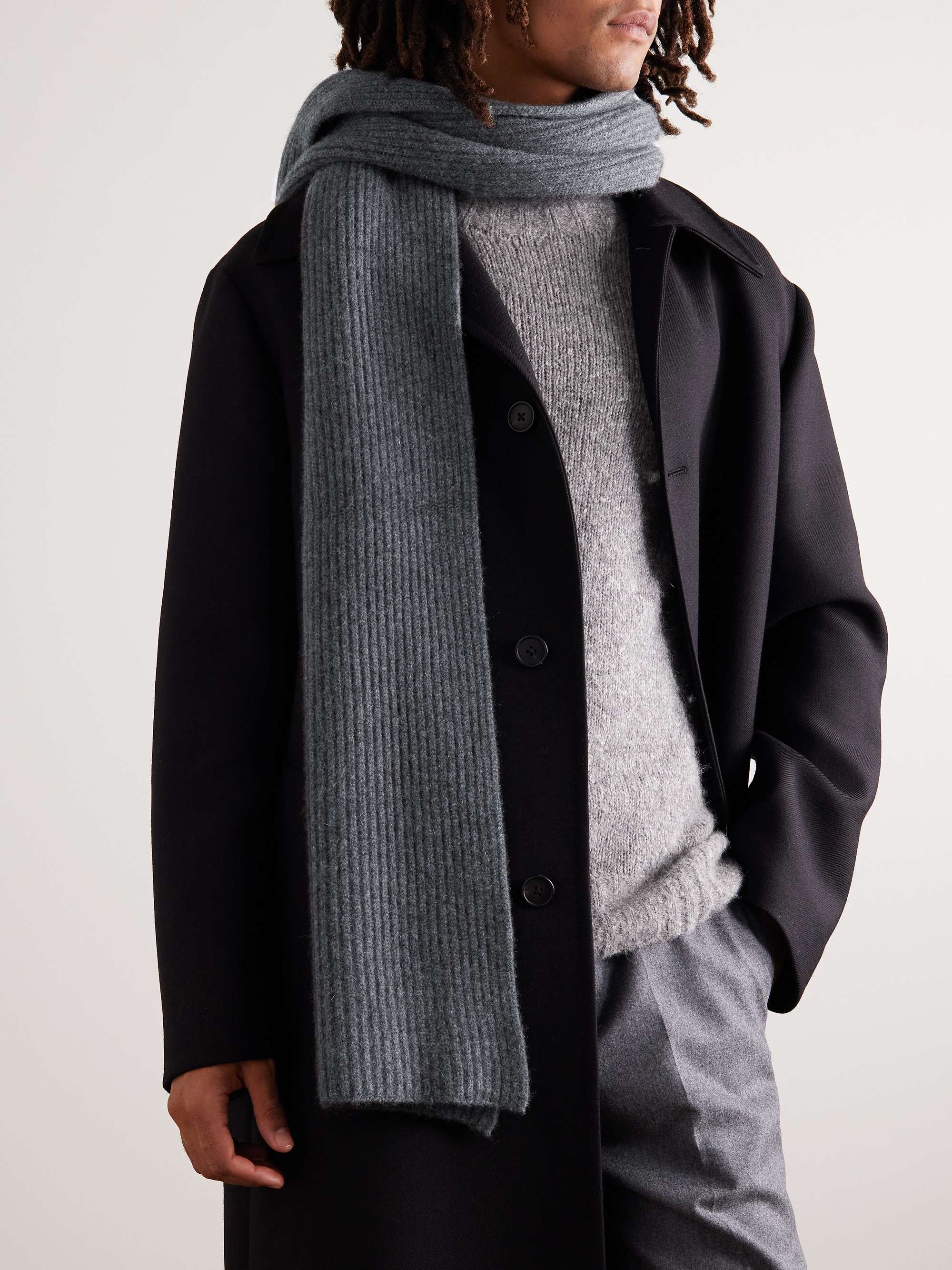 Mens Pure Cashmere Ribbed Scarf