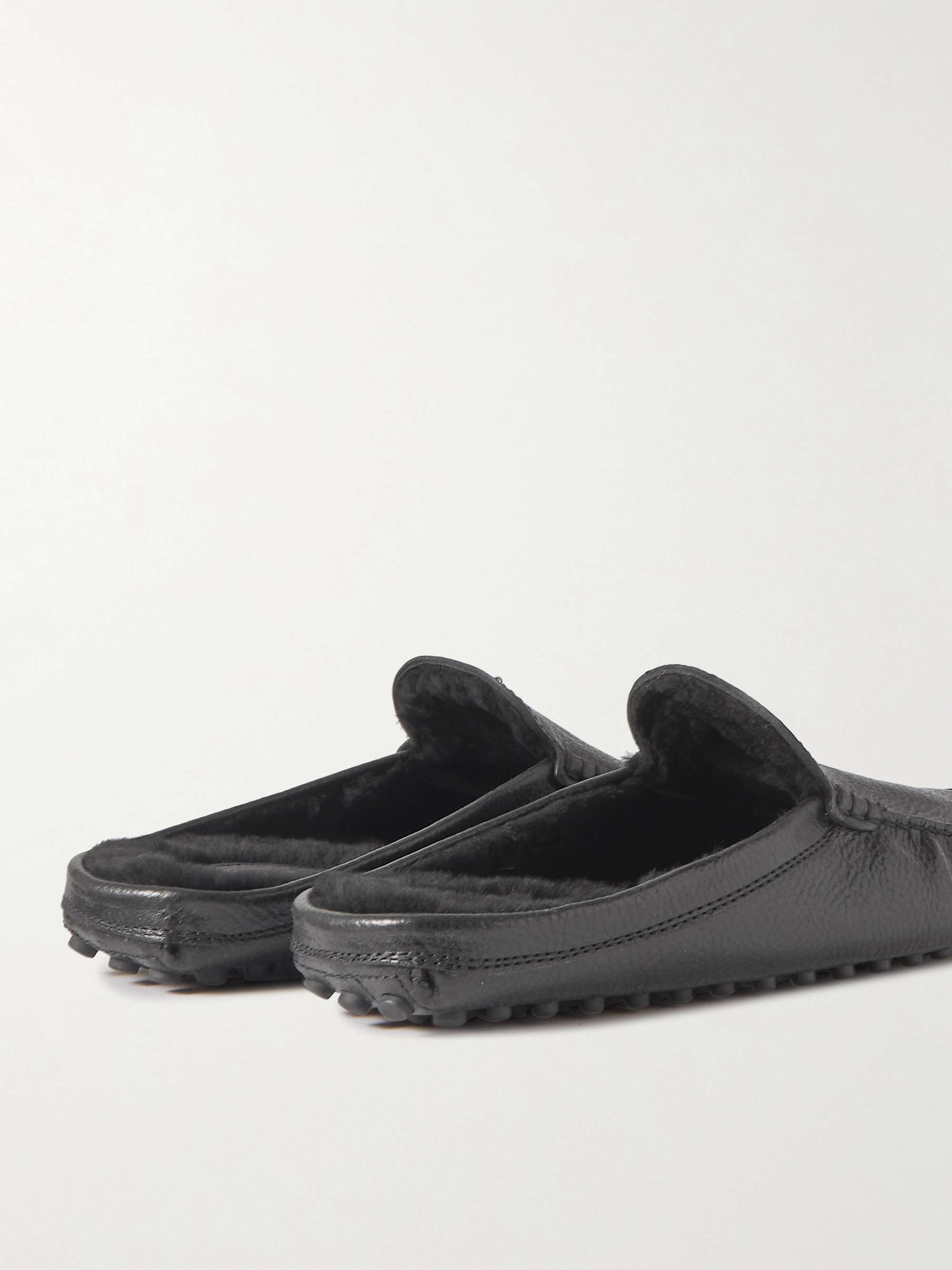 TOD'S Shearling-Lined Full-Grain Leather Slippers