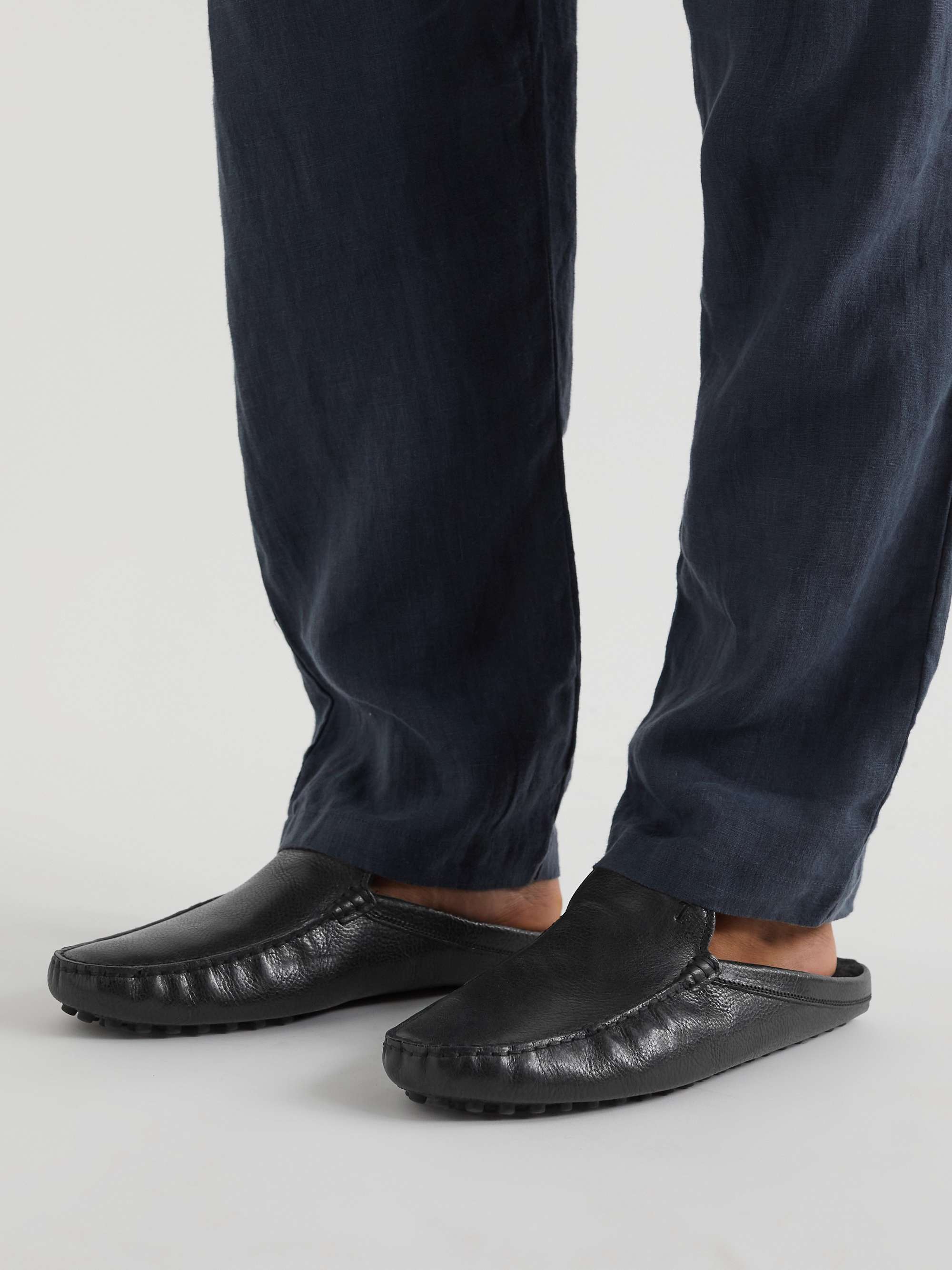 TOD'S Shearling-Lined Full-Grain Leather Slippers