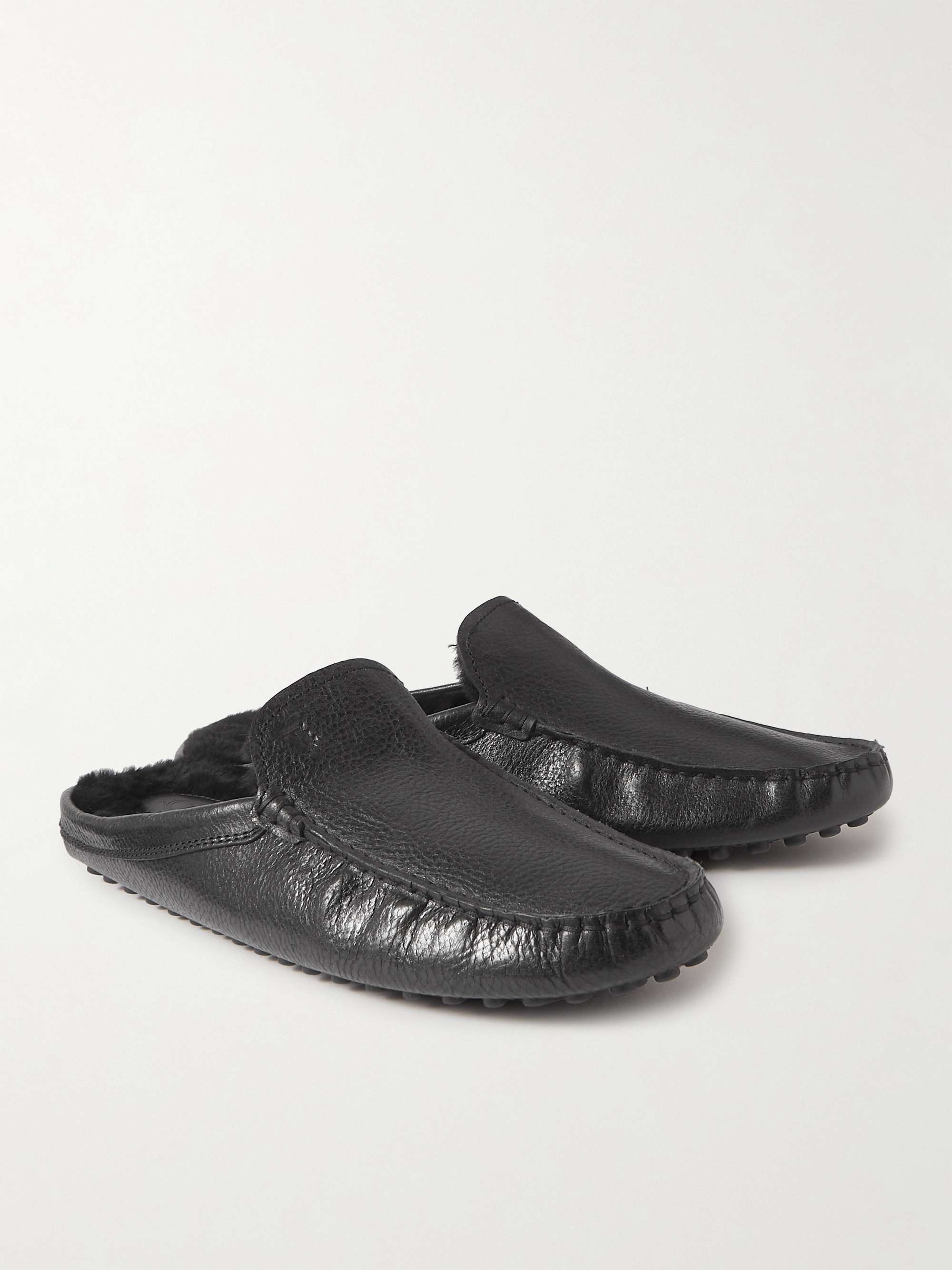 TOD'S Shearling-Lined Full-Grain Leather Slippers