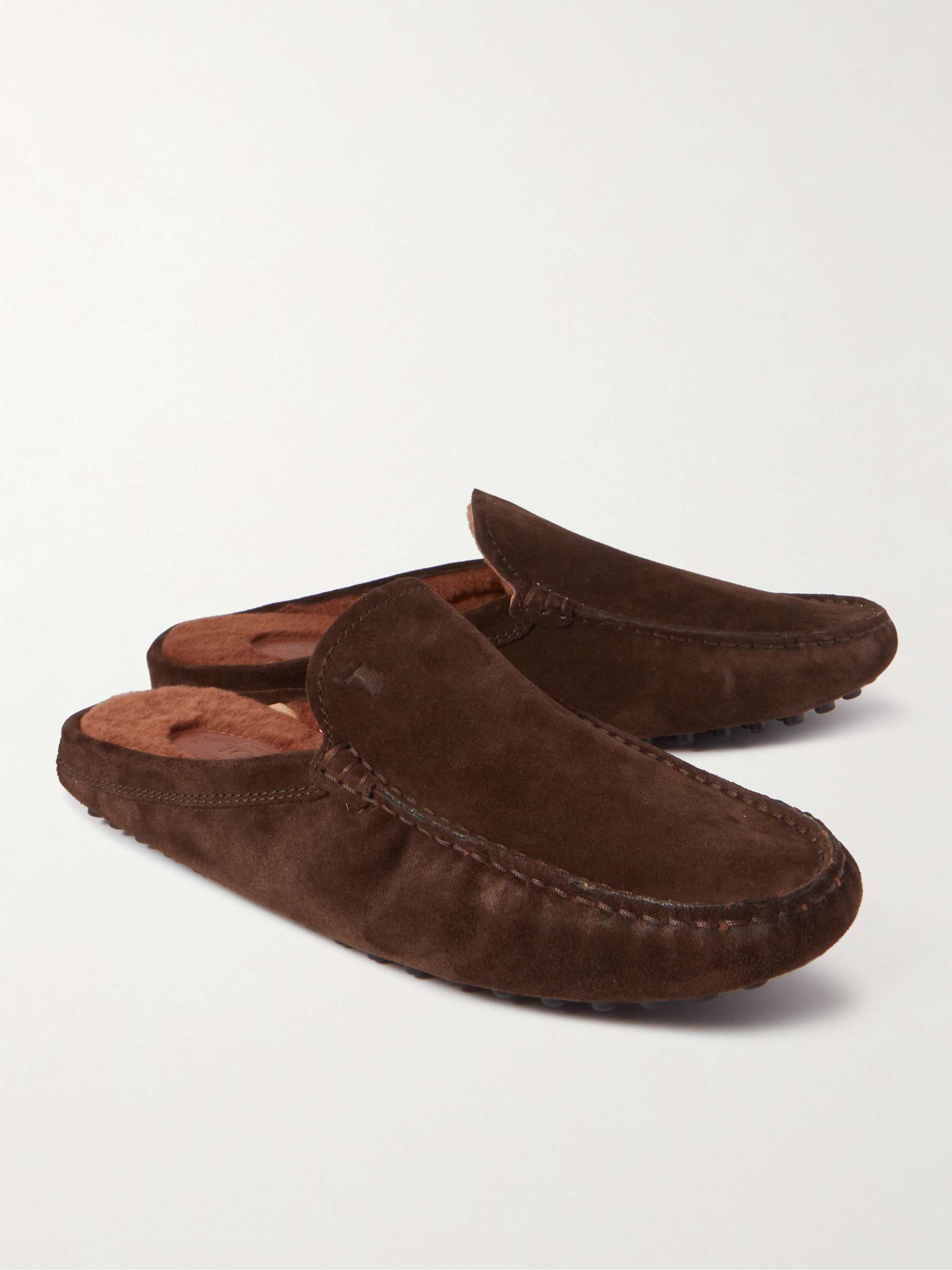 TOD'S Shearling-Lined Suede Slippers