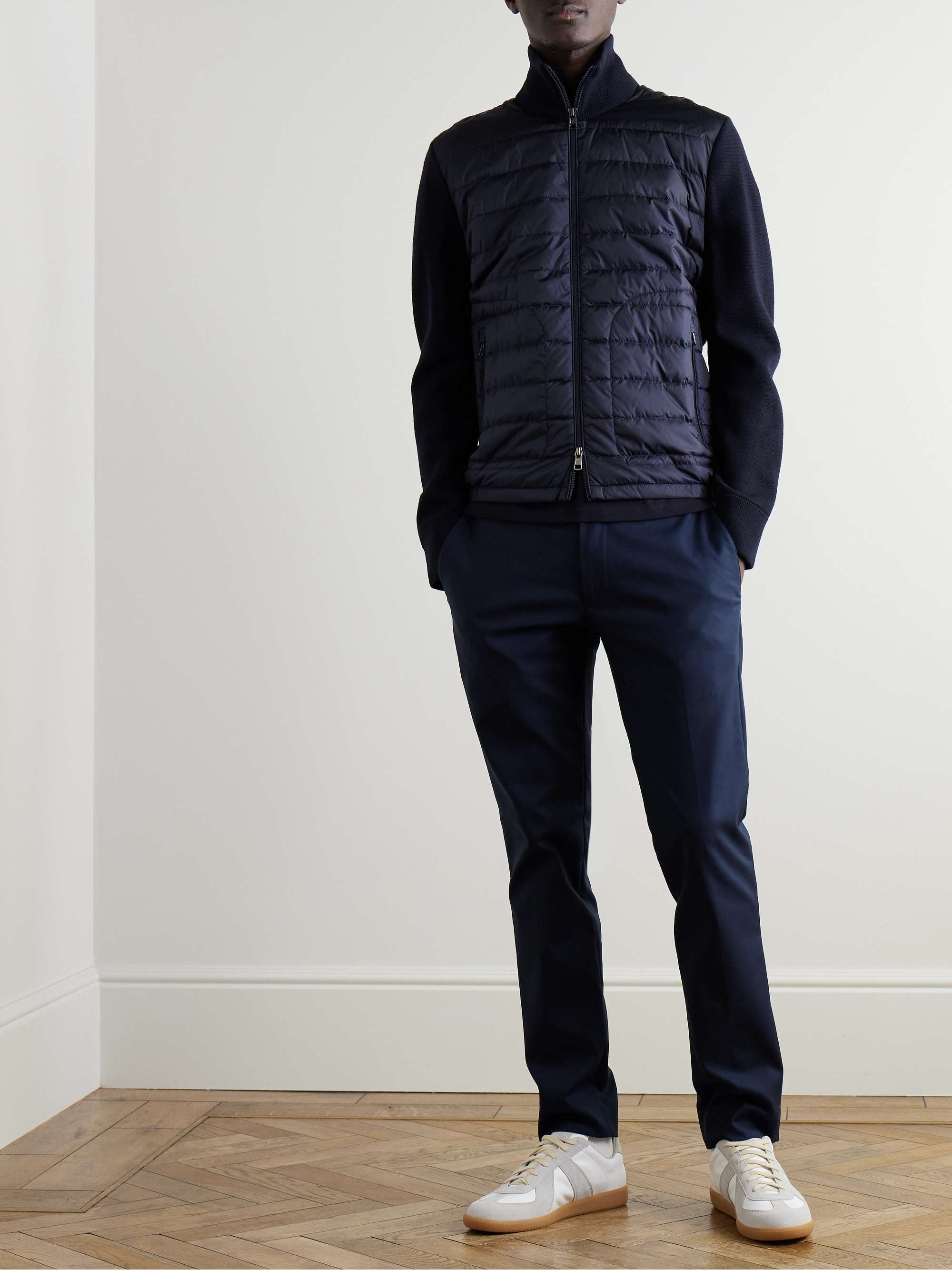 MONCLER Slim-Fit Panelled Wool-Blend and Quilted Shell Down Zip-Up Cardigan
