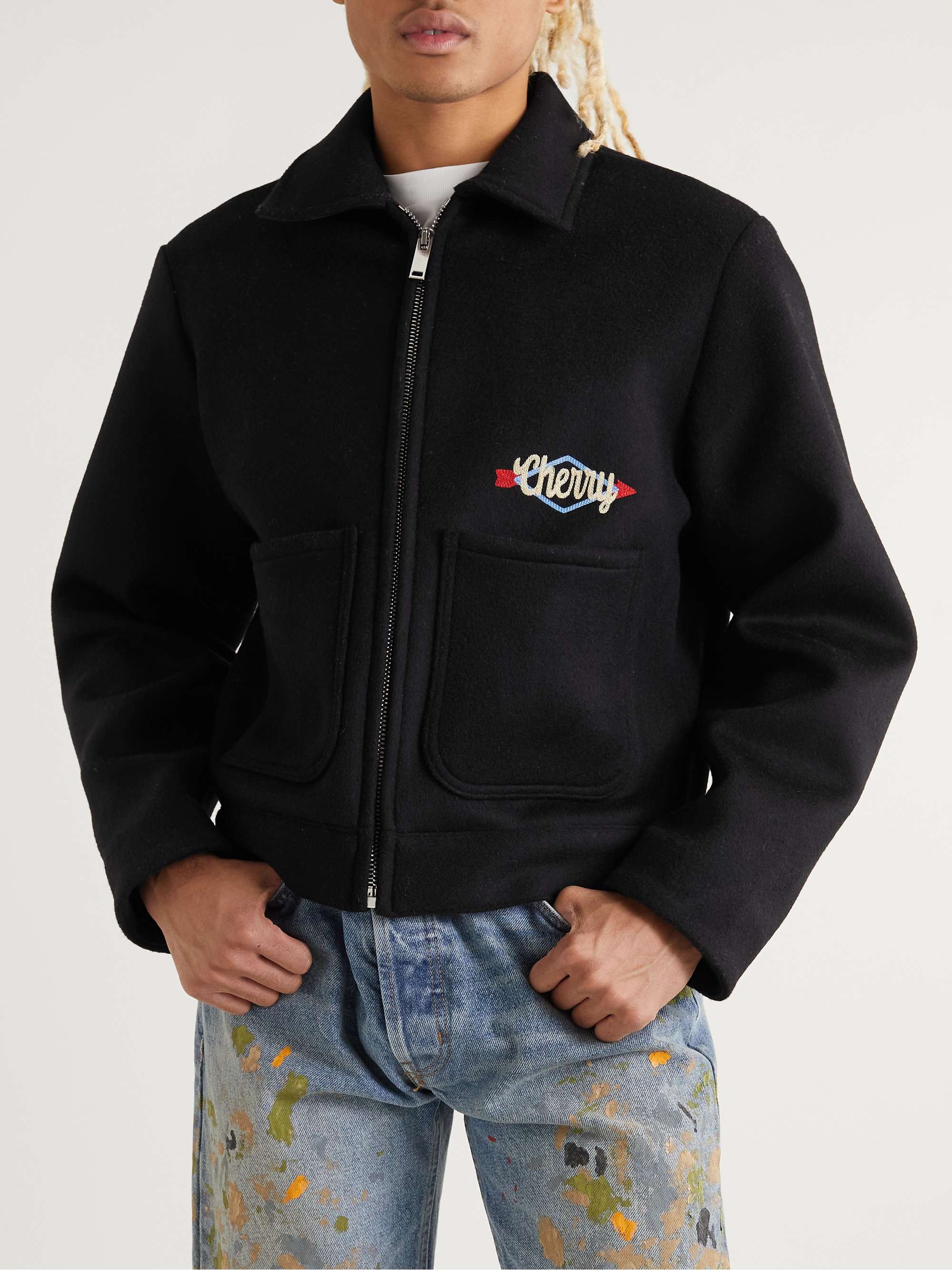 CHERRY LA Logo-Embroidered Wool-Blend Felt Jacket