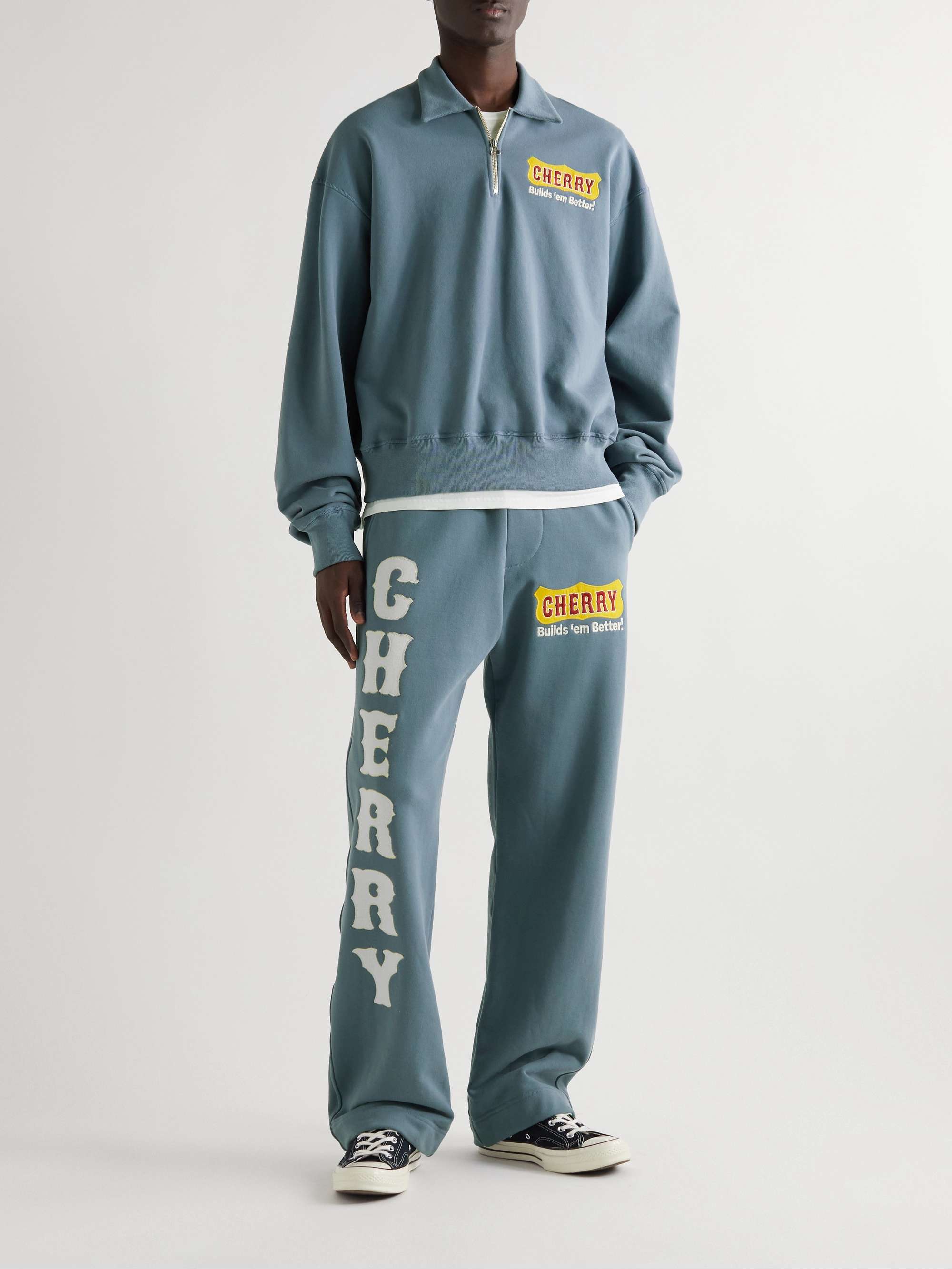 CHERRY LA Straight-Leg Logo-Appliquéd Cotton-Jersey Sweatpants