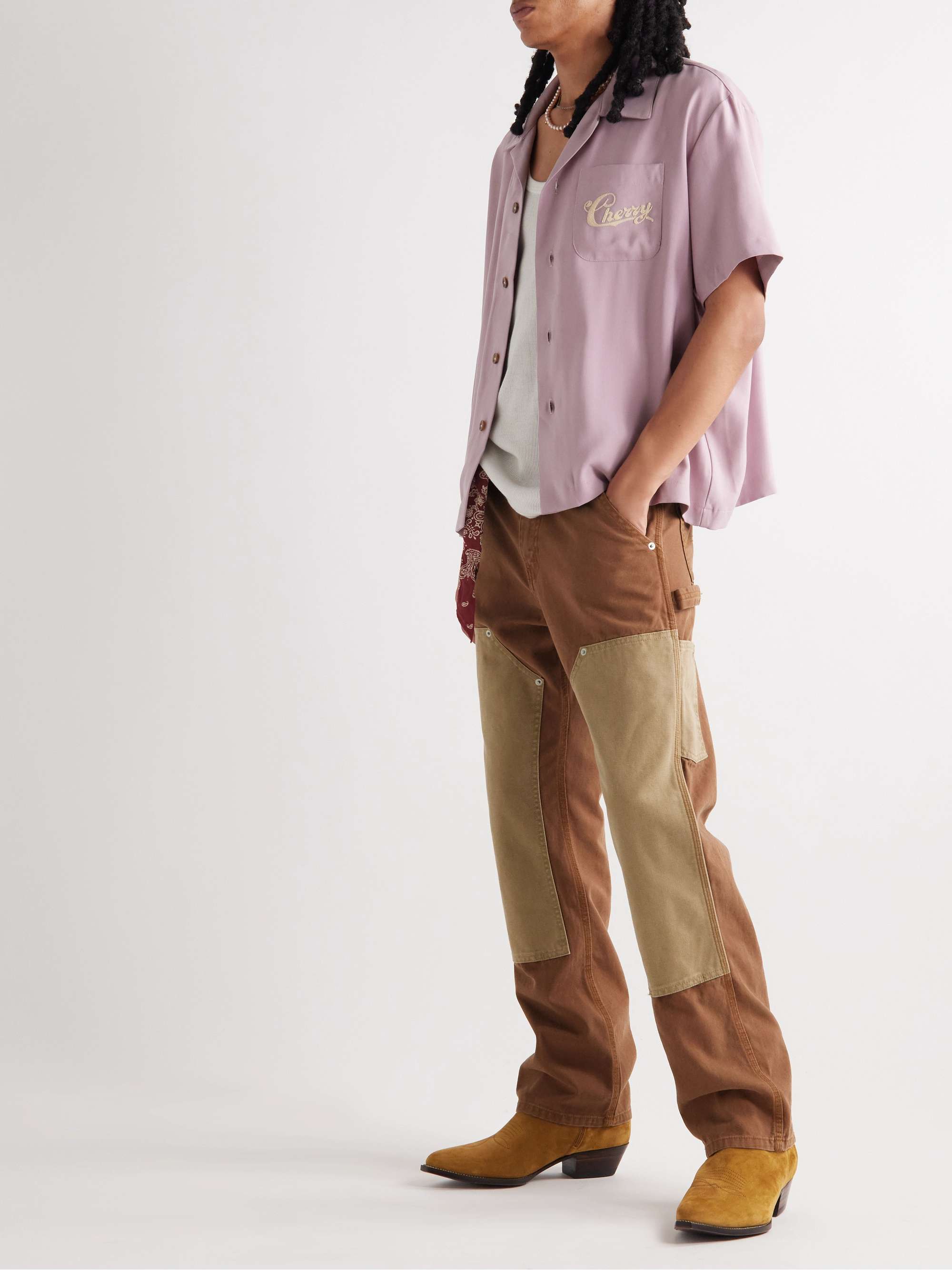 CHERRY LA Straight-Leg Panelled Cotton-Canvas Trousers