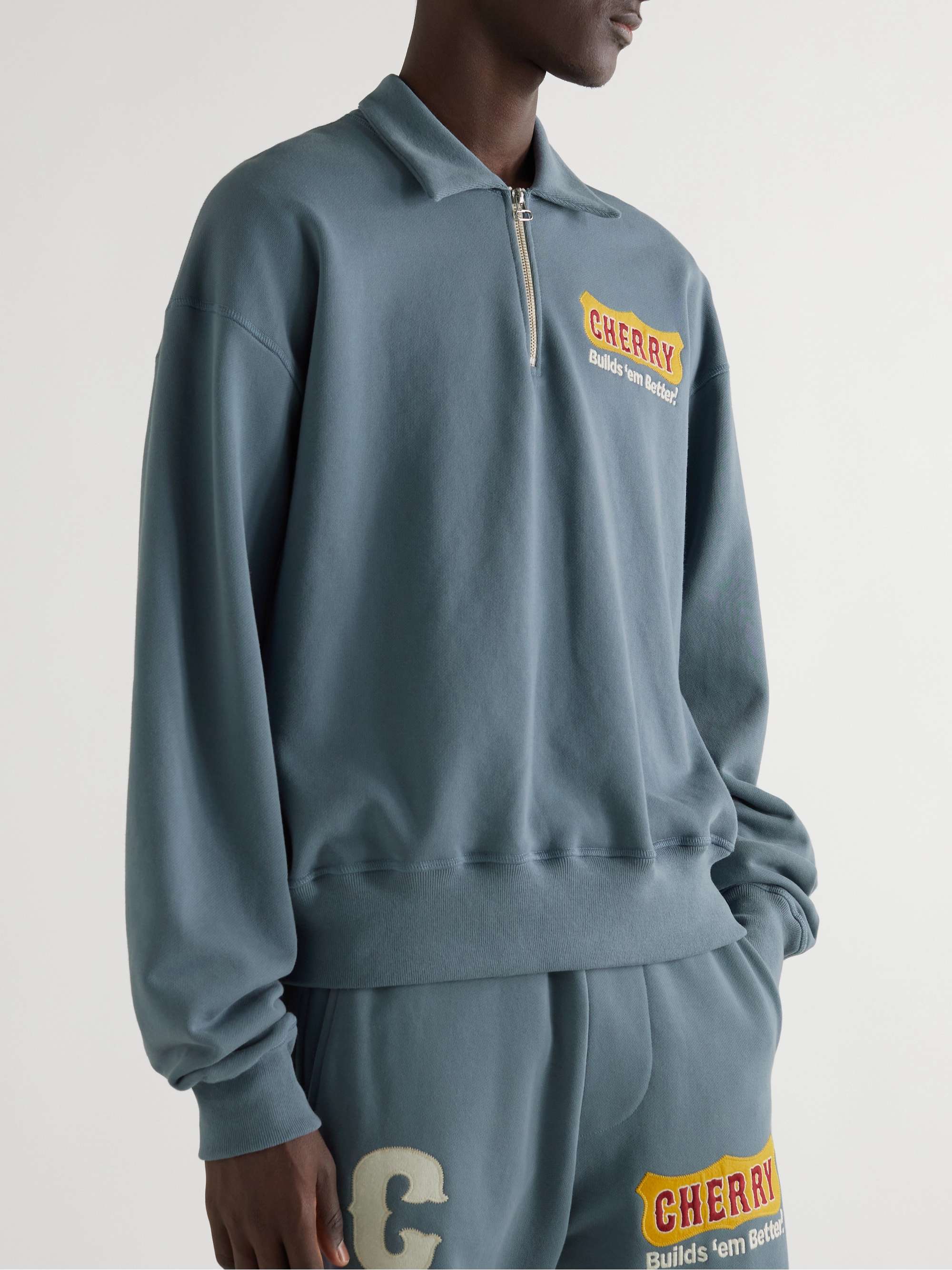 CHERRY LOS ANGELES Logo-Appliquéd Cotton-Jersey Half-Zip Sweatshirt