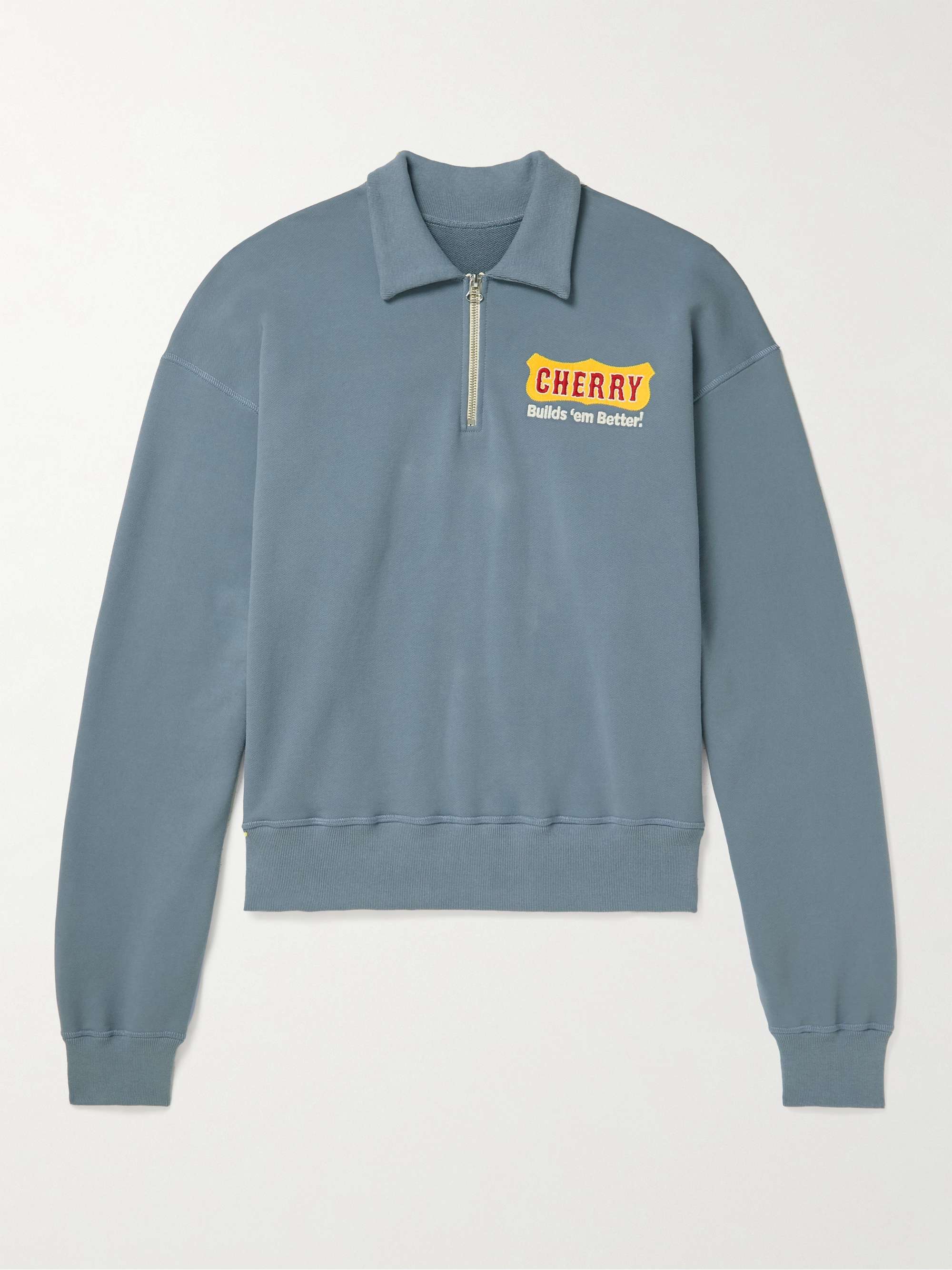 CHERRY LA Logo-Appliquéd Cotton-Jersey Half-Zip Sweatshirt