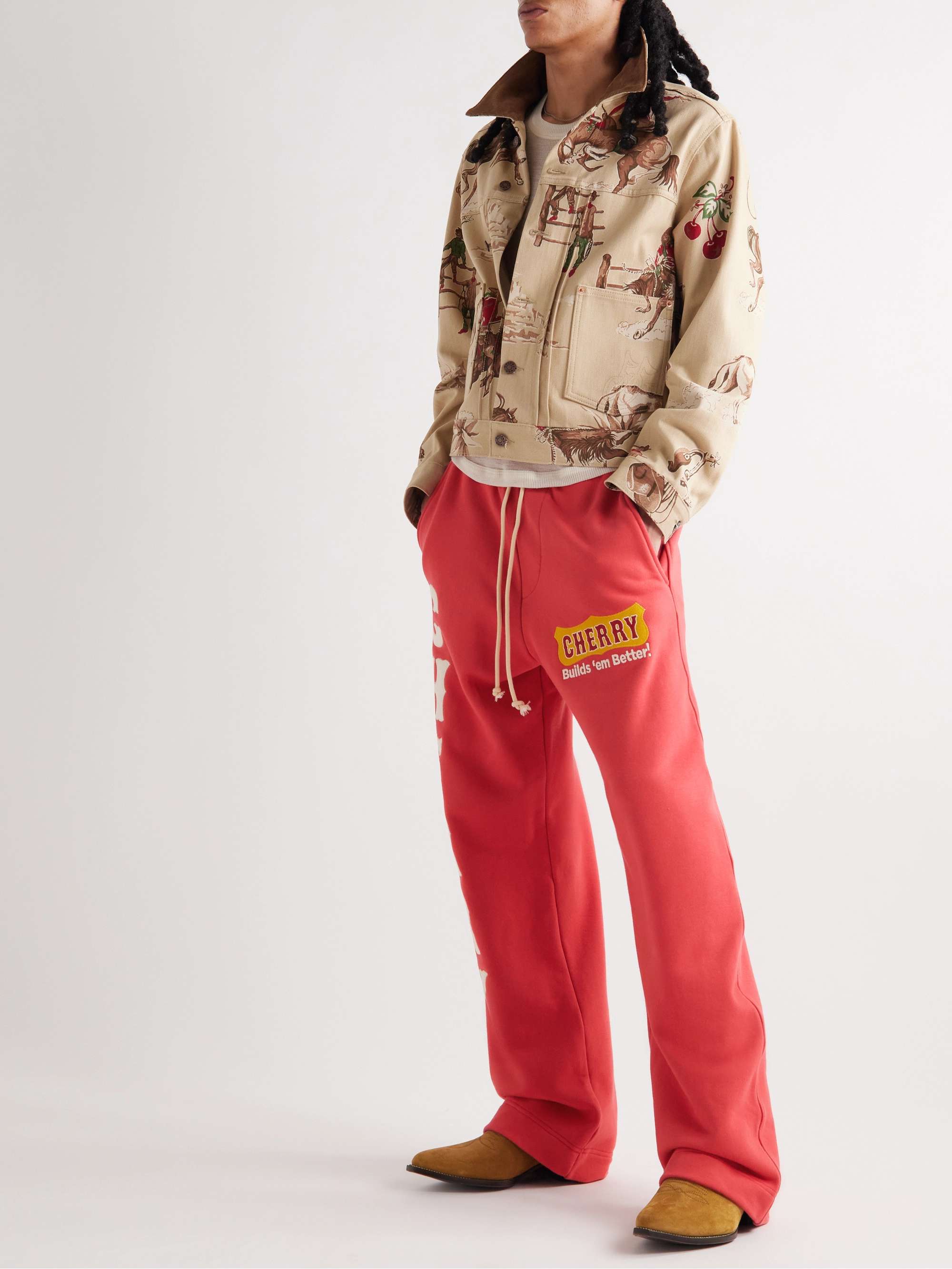 CHERRY LA Straight-Leg Logo-Appliquéd Cotton-Jersey Sweatpants