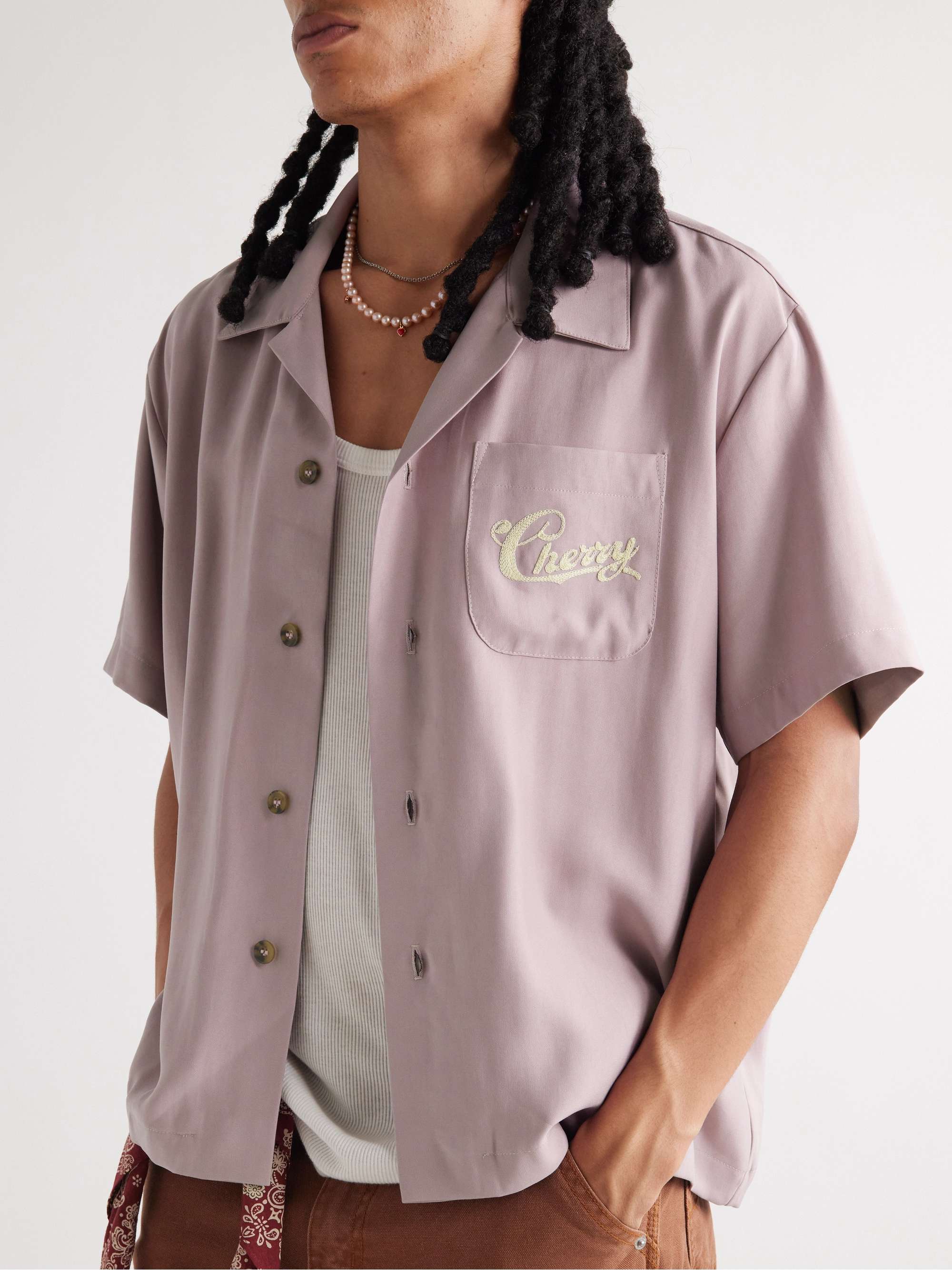 CHERRY LA Camp-Collar Logo-Embroidered Cotton-Blend Twill Shirt