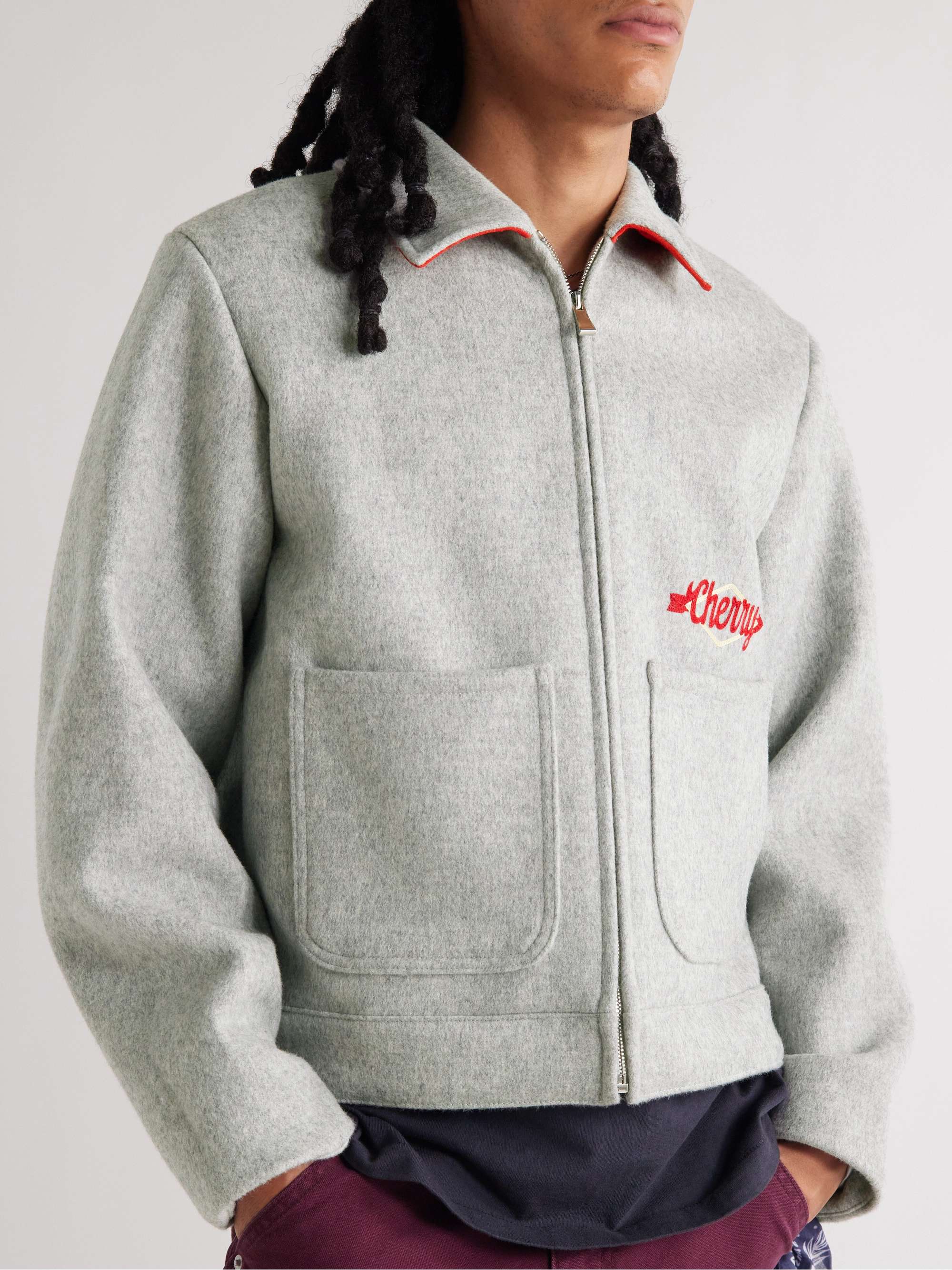 CHERRY LA Logo-Embroidered Felt Jacket