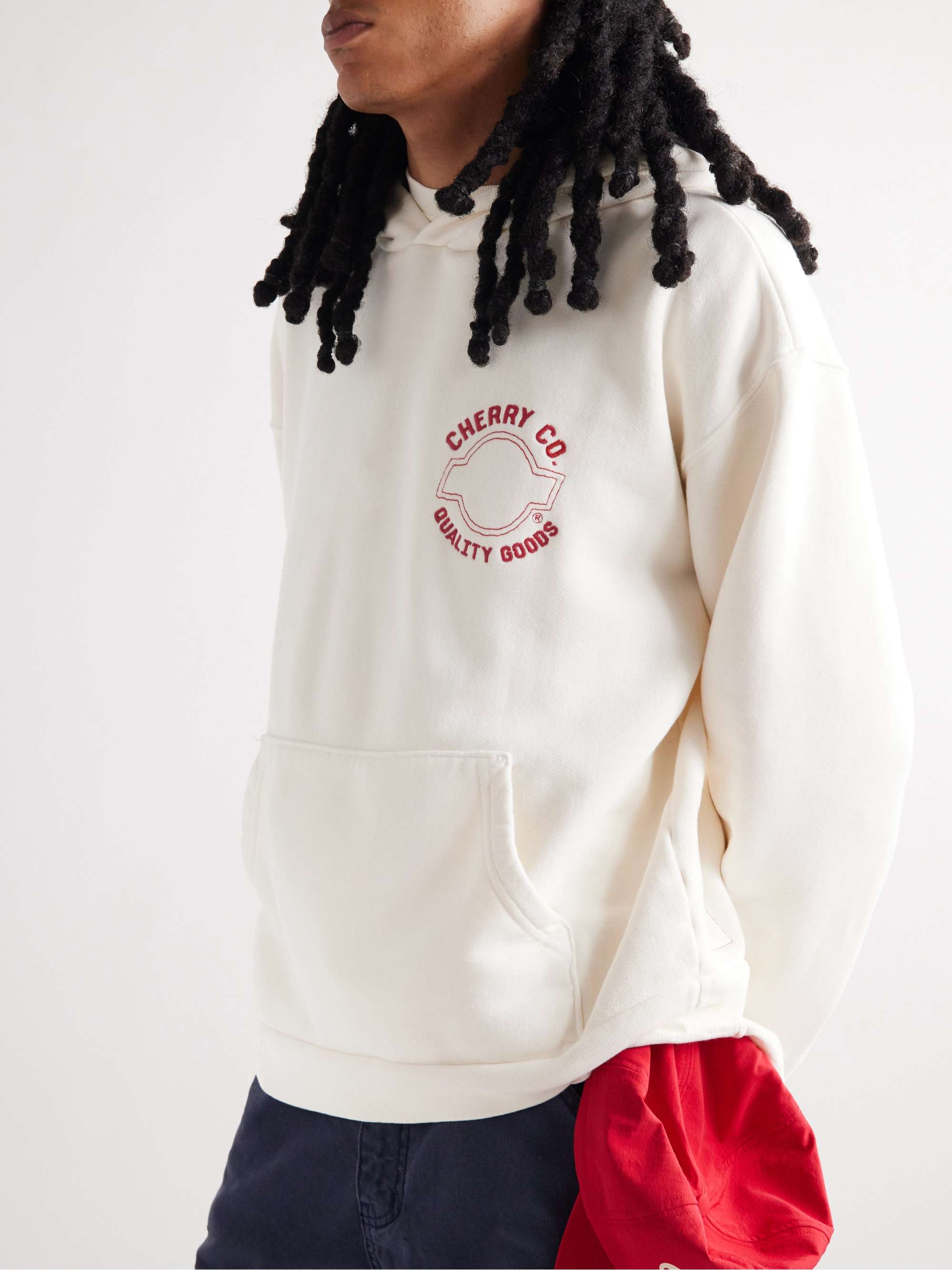 CHERRY LOS ANGELES Embroidered Cotton-Jersey Zip-Up Hoodie