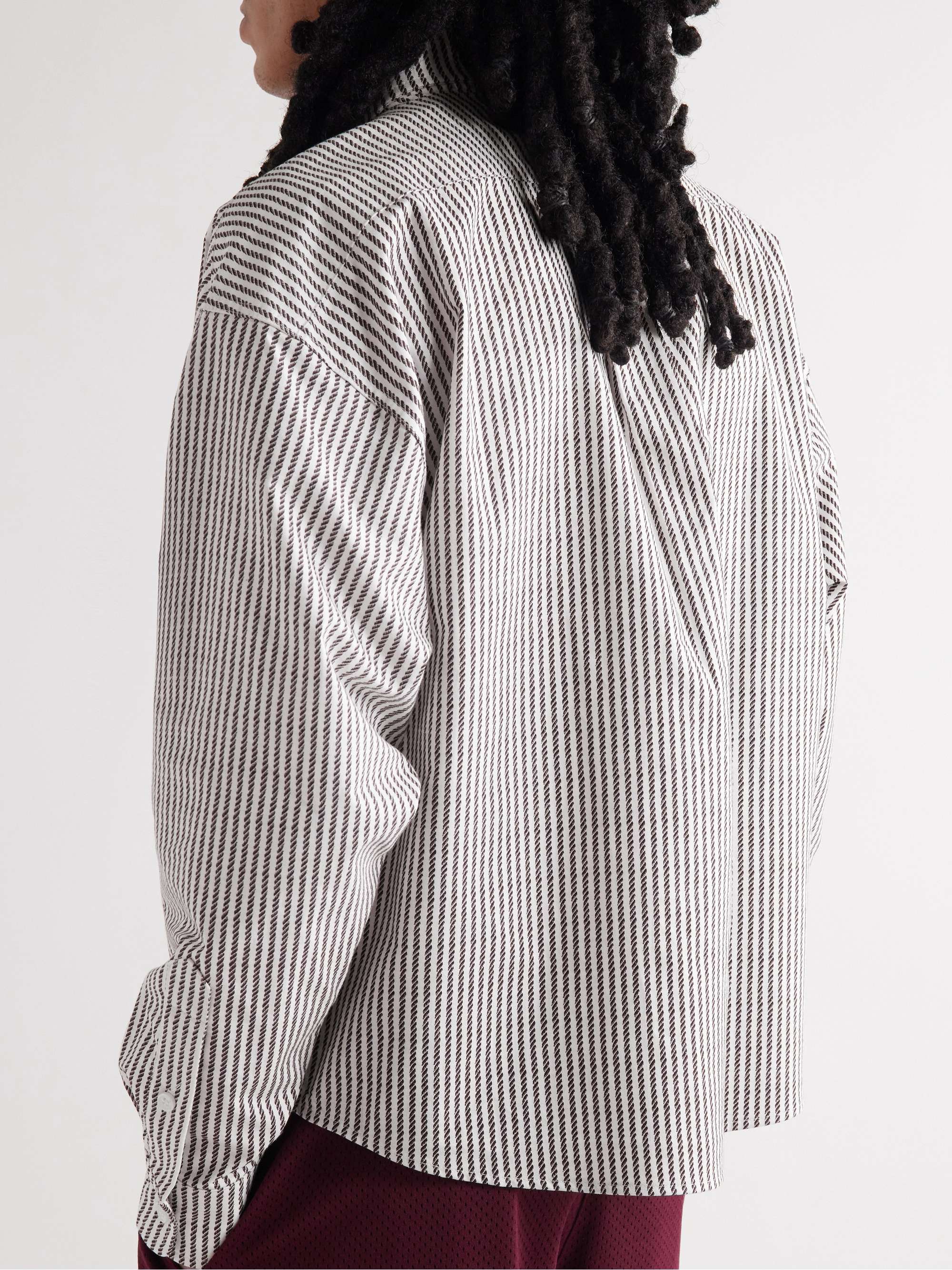 CHERRY LA Button-Down Collar Striped Cotton Oxford Shirt