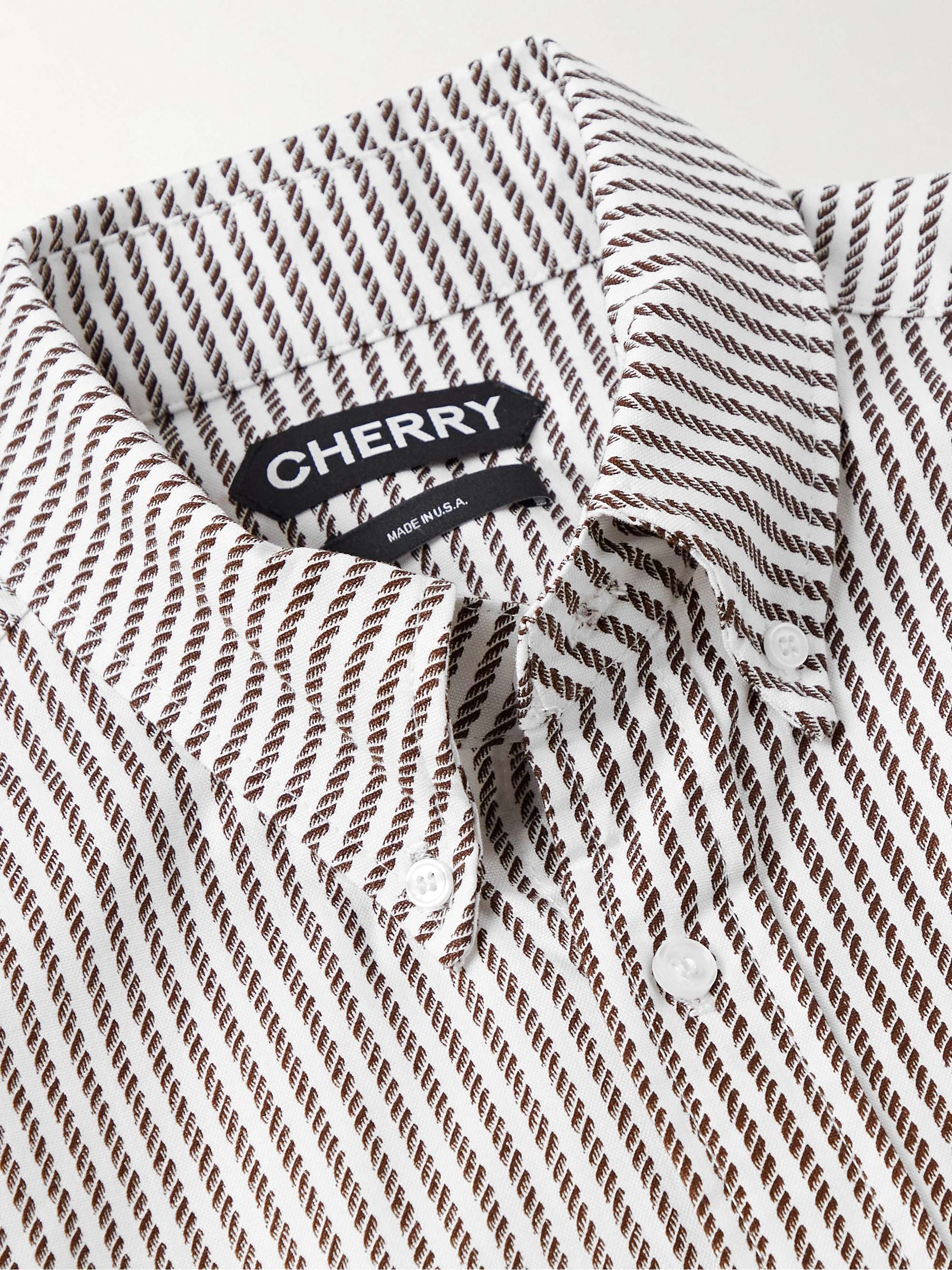CHERRY LA Button-Down Collar Striped Cotton Oxford Shirt