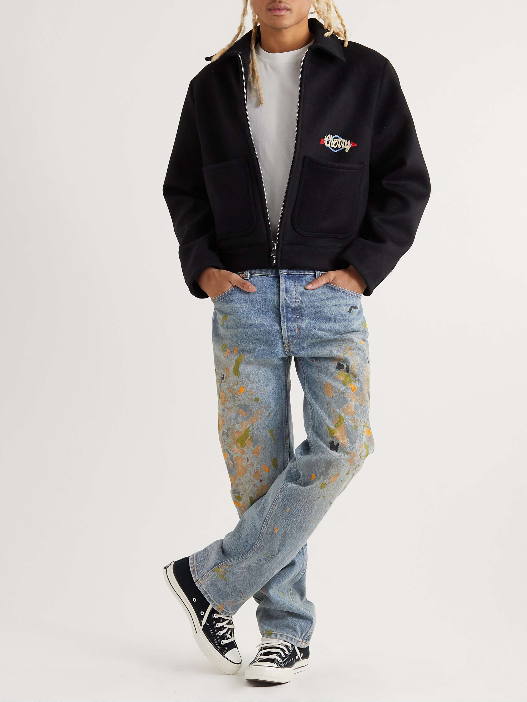 CHERRY LA Paint-Splattered Straight-Leg Jeans