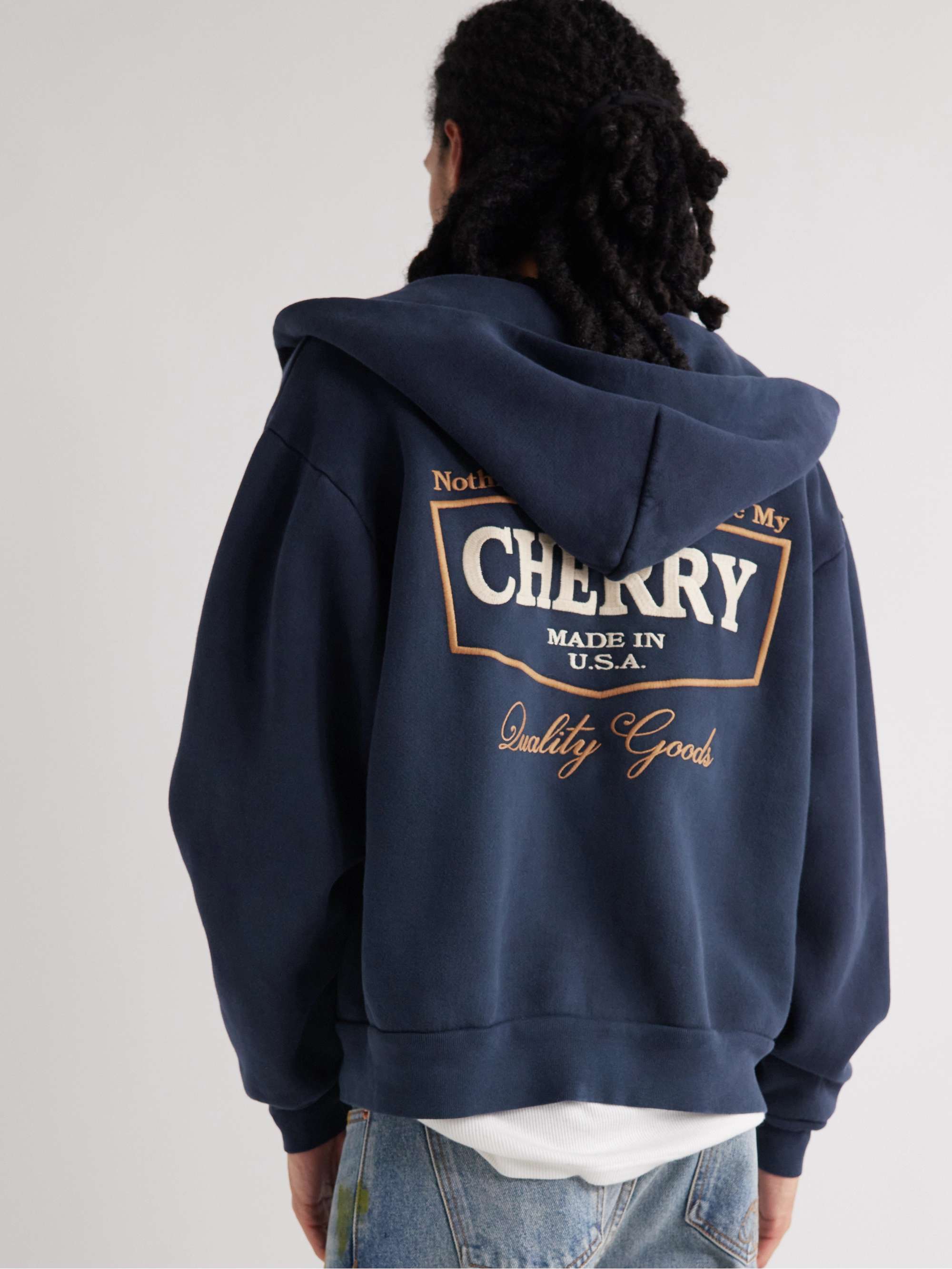 CHERRY LA Embroidered Cotton-Jersey Zip-Up Hoodie