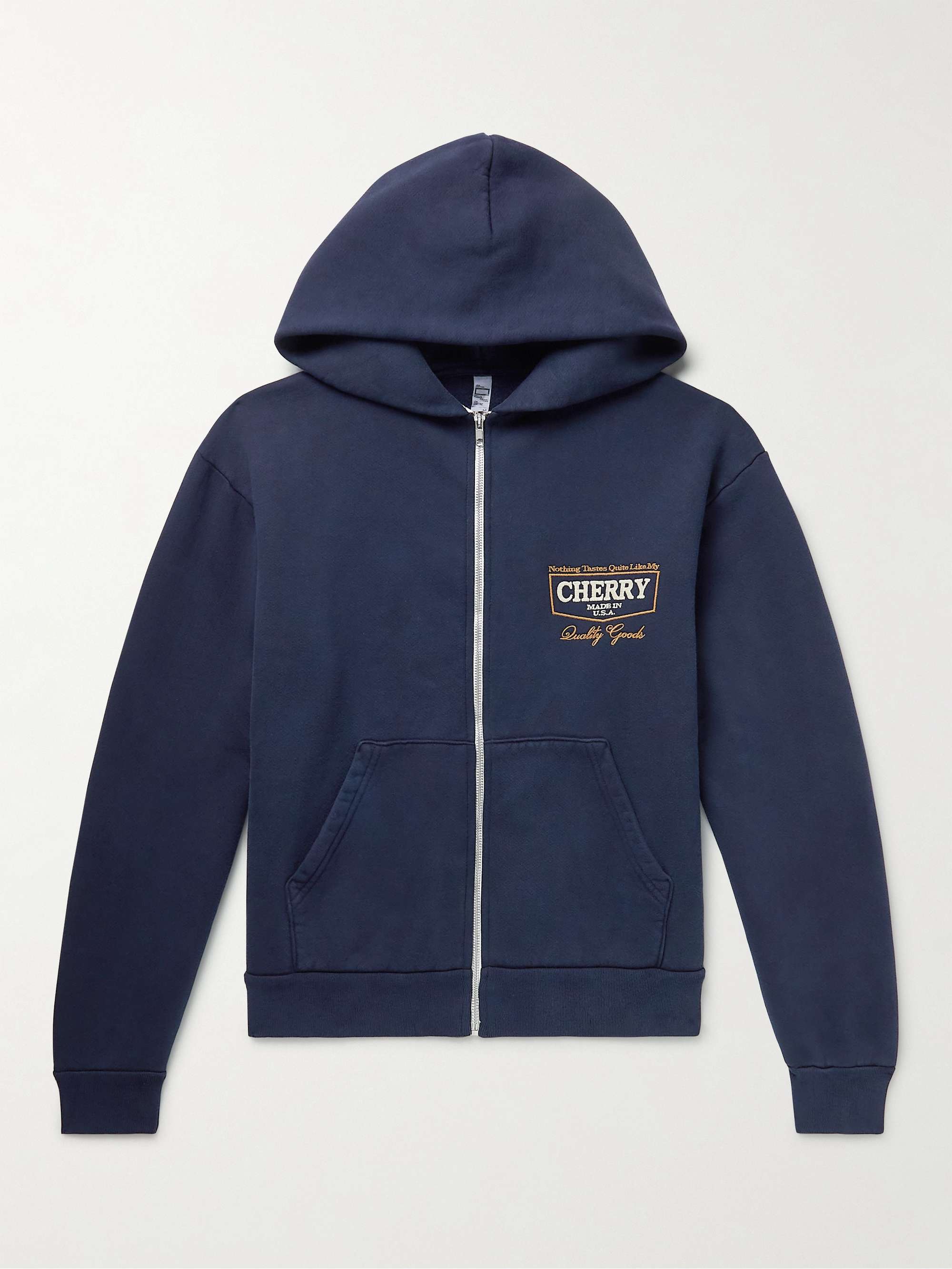 CHERRY LA Embroidered Cotton-Jersey Zip-Up Hoodie