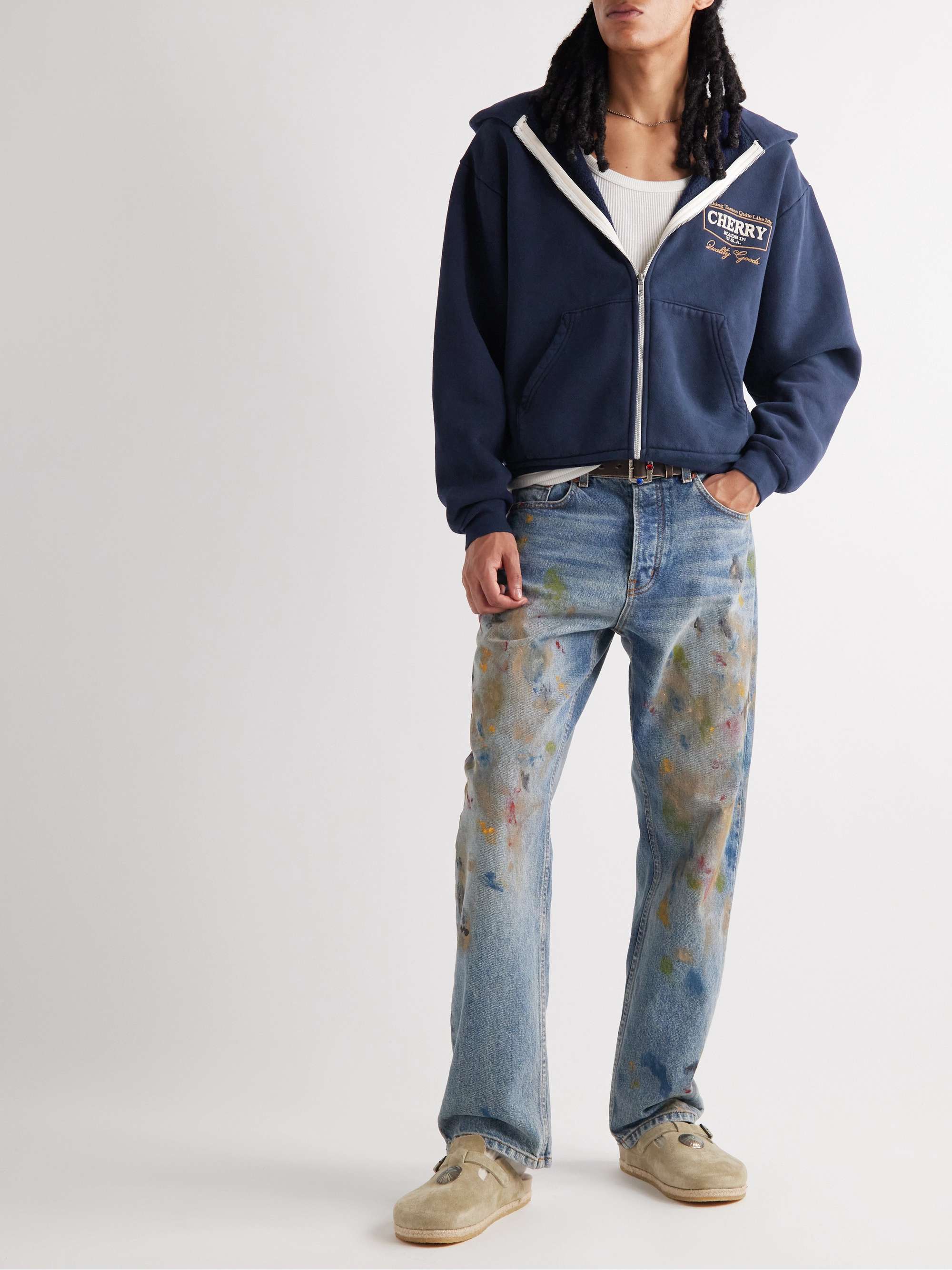 CHERRY LA Embroidered Cotton-Jersey Zip-Up Hoodie