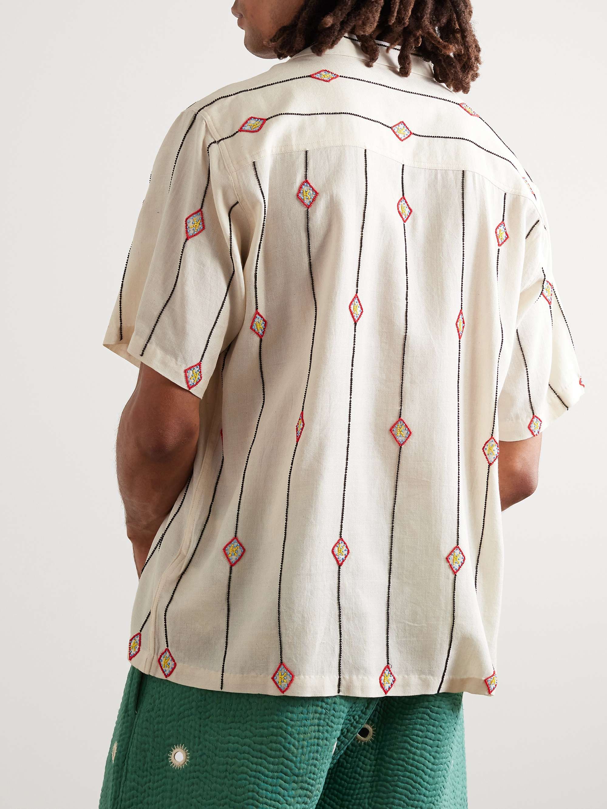 KARTIK RESEARCH Camp-Collar Embellished Cotton-Jacquard Shirt