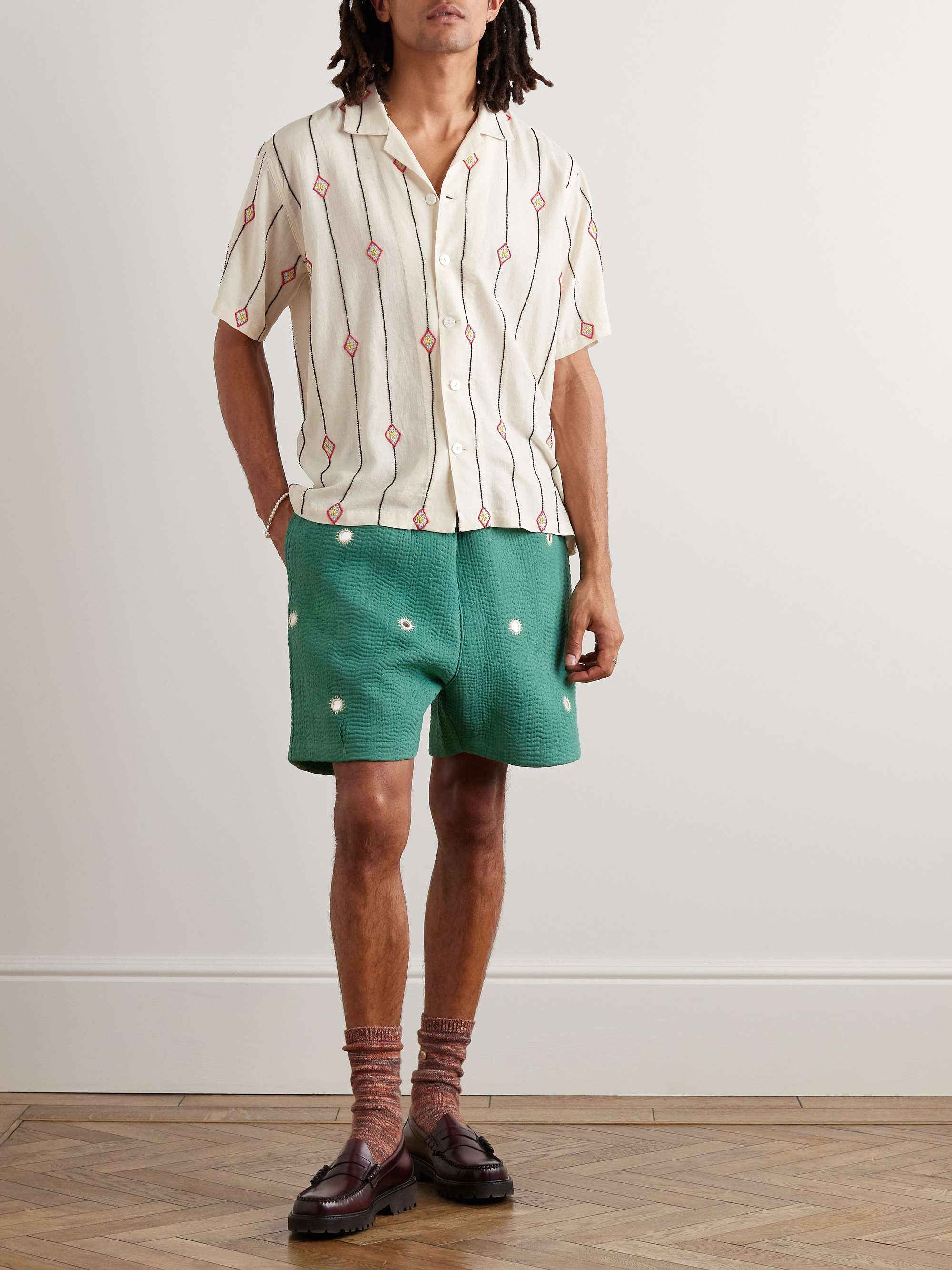 KARTIK RESEARCH Camp-Collar Embellished Cotton-Jacquard Shirt