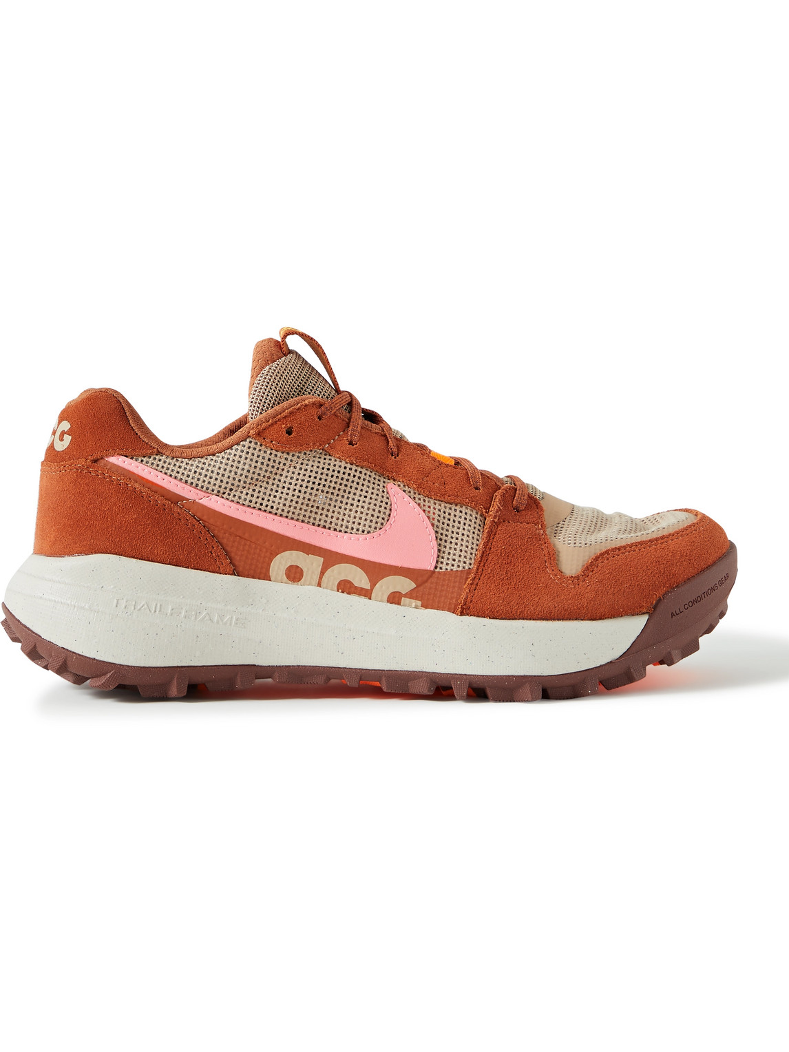 Nike Acg Lowcate Leather-trimmed Suede And Mesh Sneakers In Orange