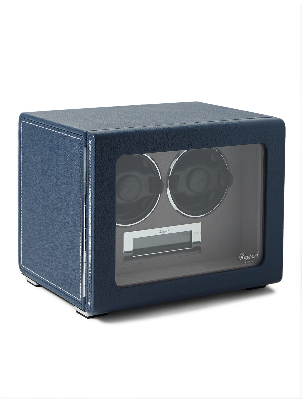 Quantum Duo Metallic Leather-Wrapped Cedar and Glass Watch Winder