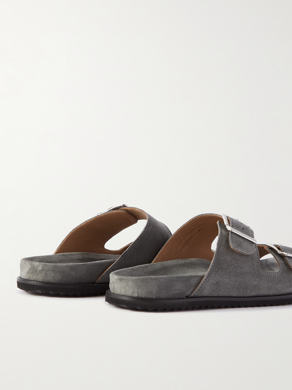 Shop Mr P David Buckled Regenerated Suede By Evolo® Sandals In Gray