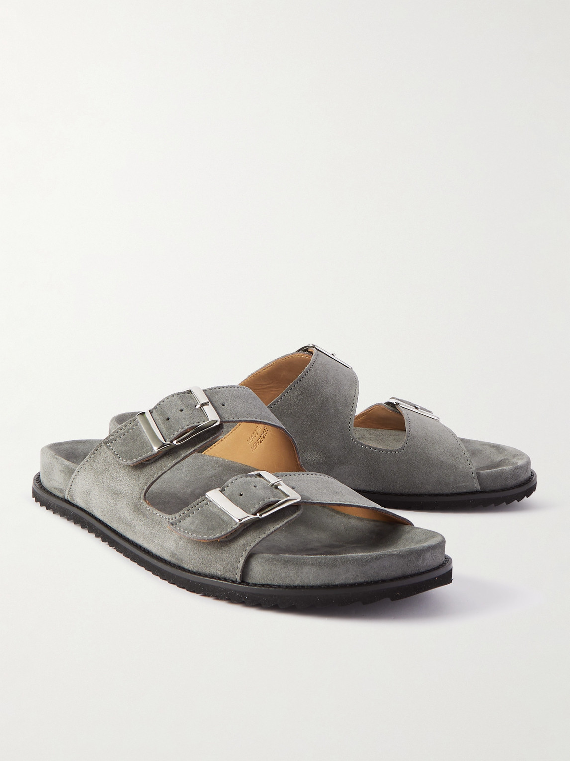 Shop Mr P David Buckled Regenerated Suede By Evolo® Sandals In Gray