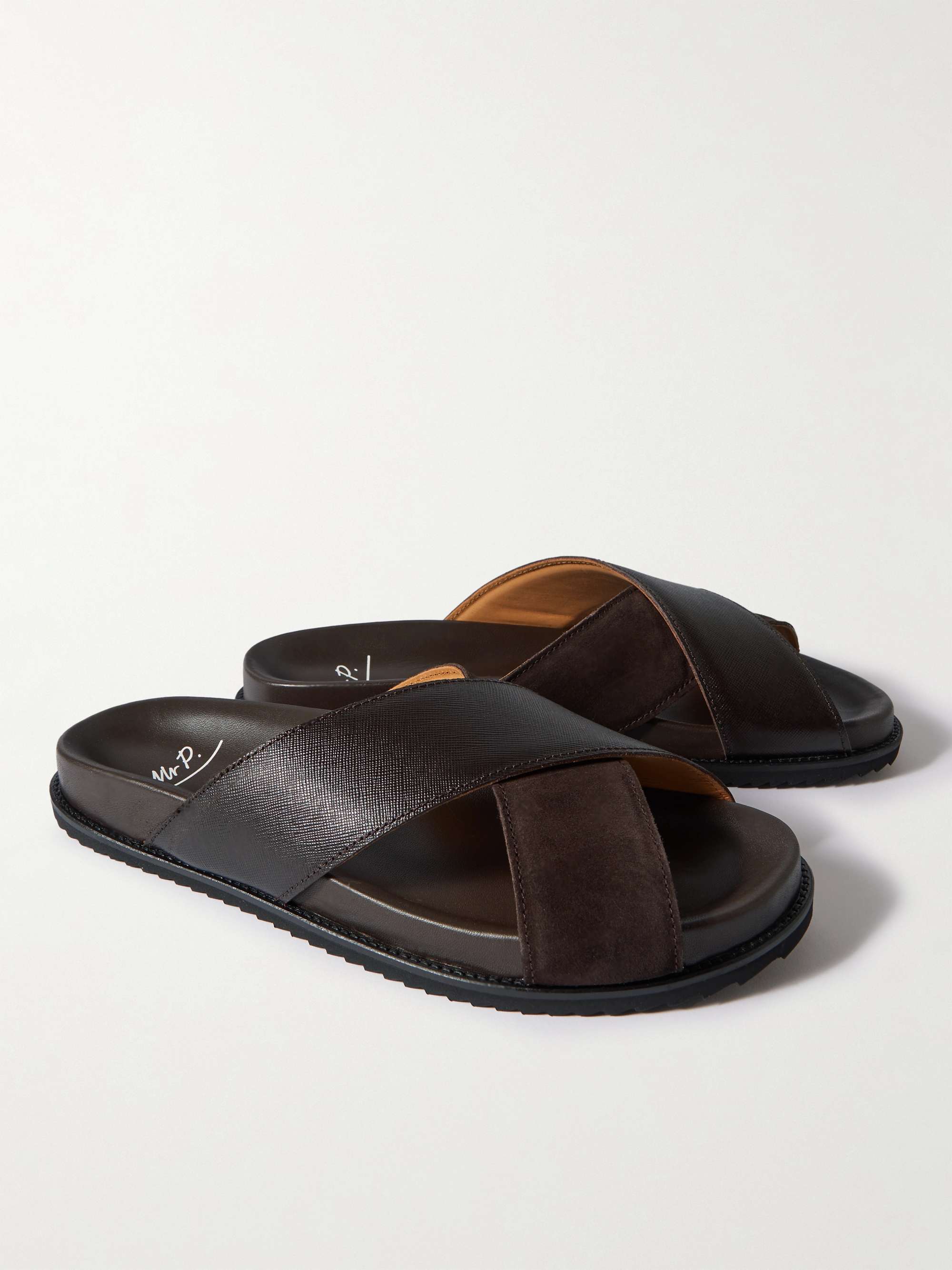 MR P. David Cross-Grain Leather and Suede Sandals
