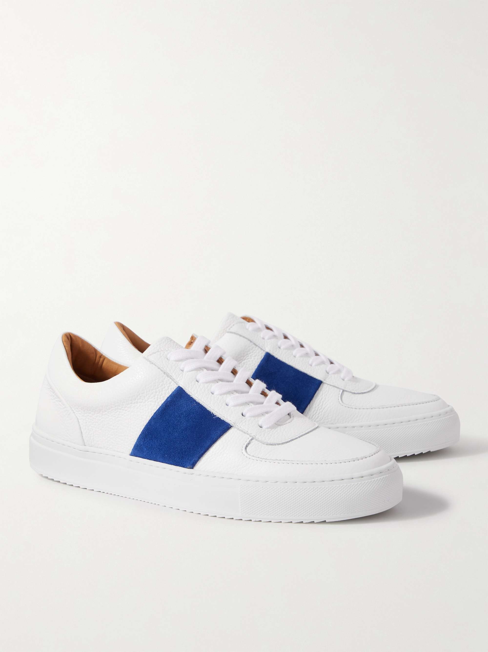 MR P. Larry Pebble-Grain Leather and Suede Sneakers