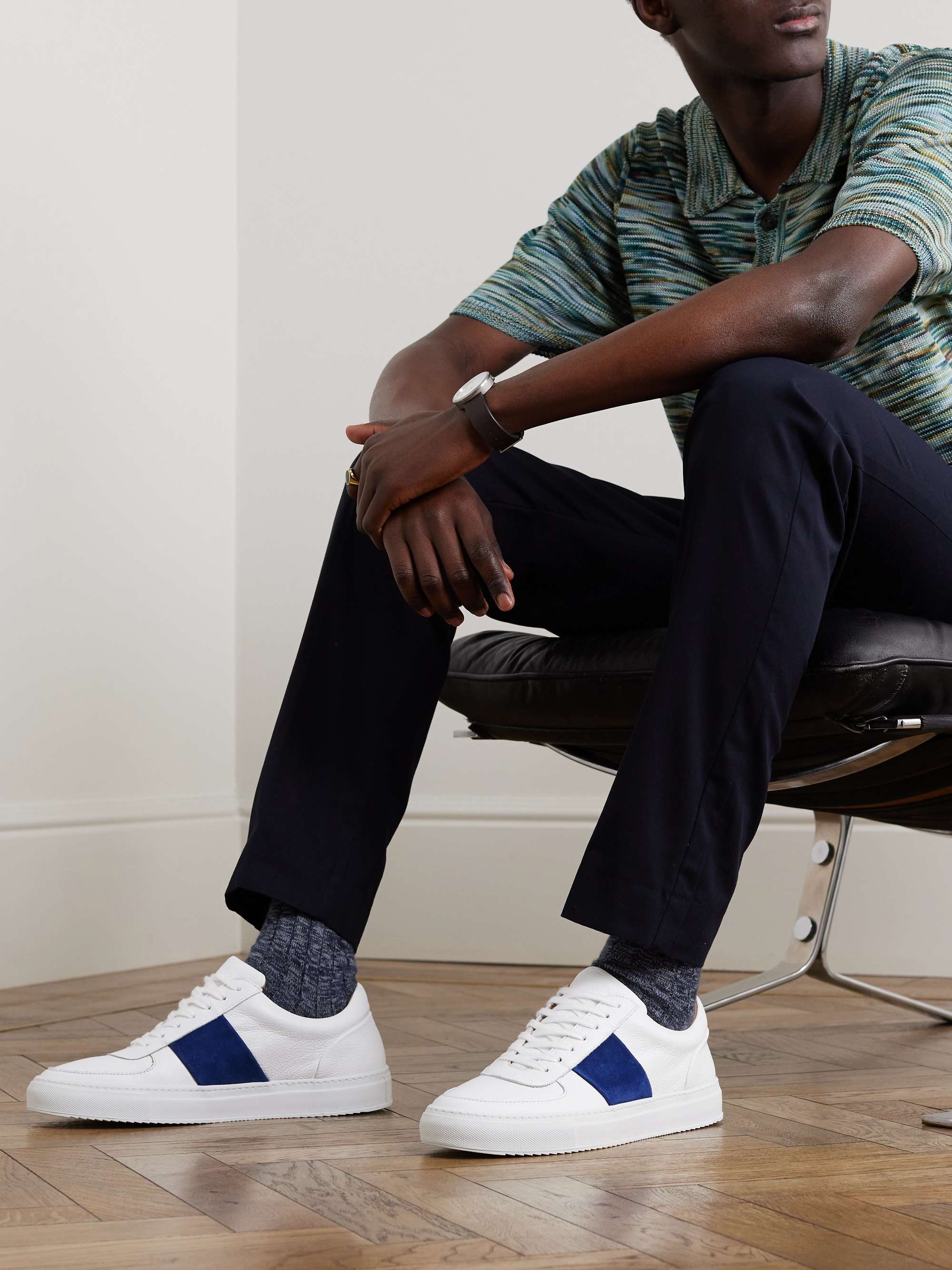 MR P. Larry Pebble-Grain Leather and Suede Sneakers