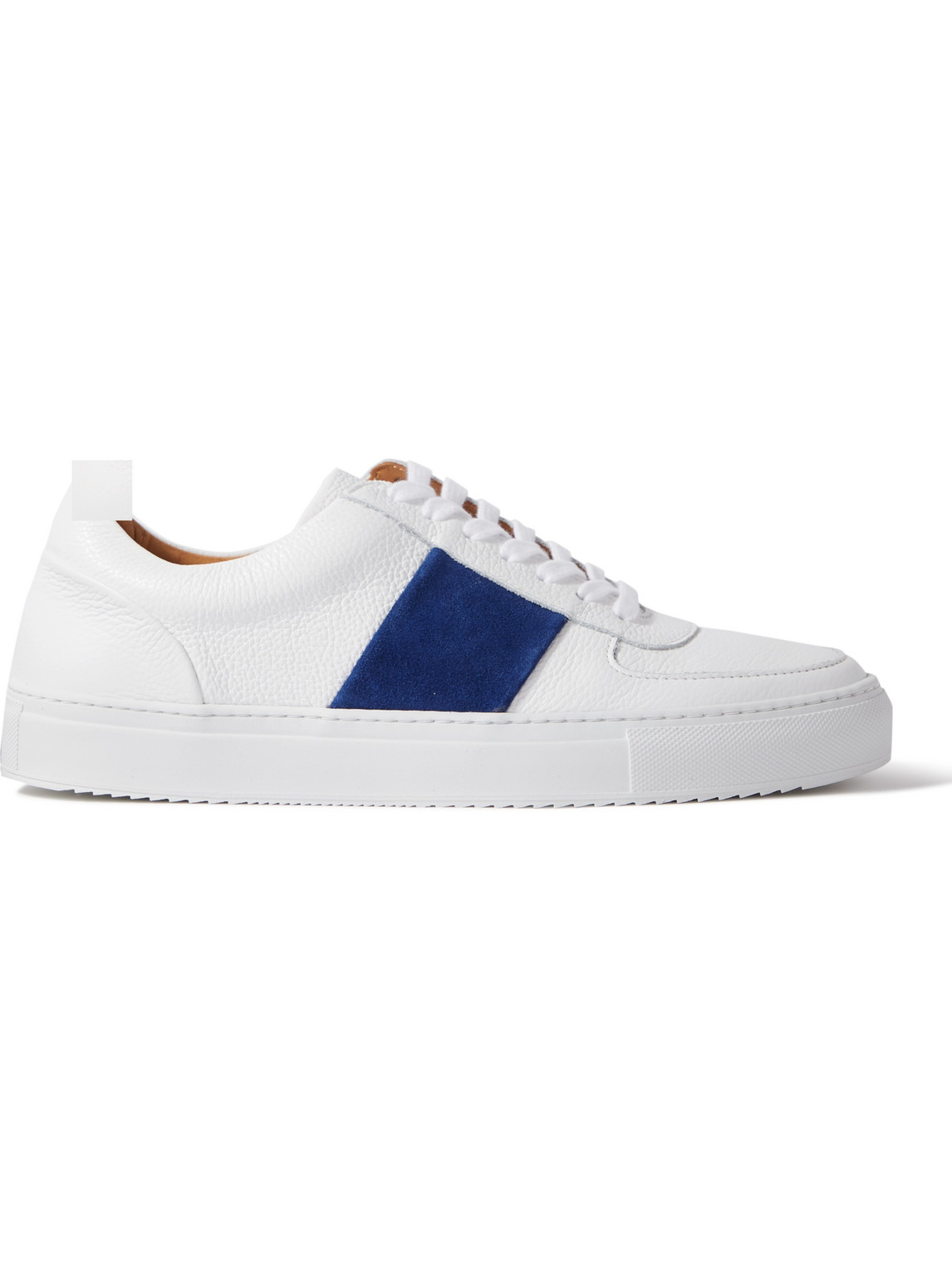 Mr P Larry Pebble-grain Leather And Suede Sneakers In White