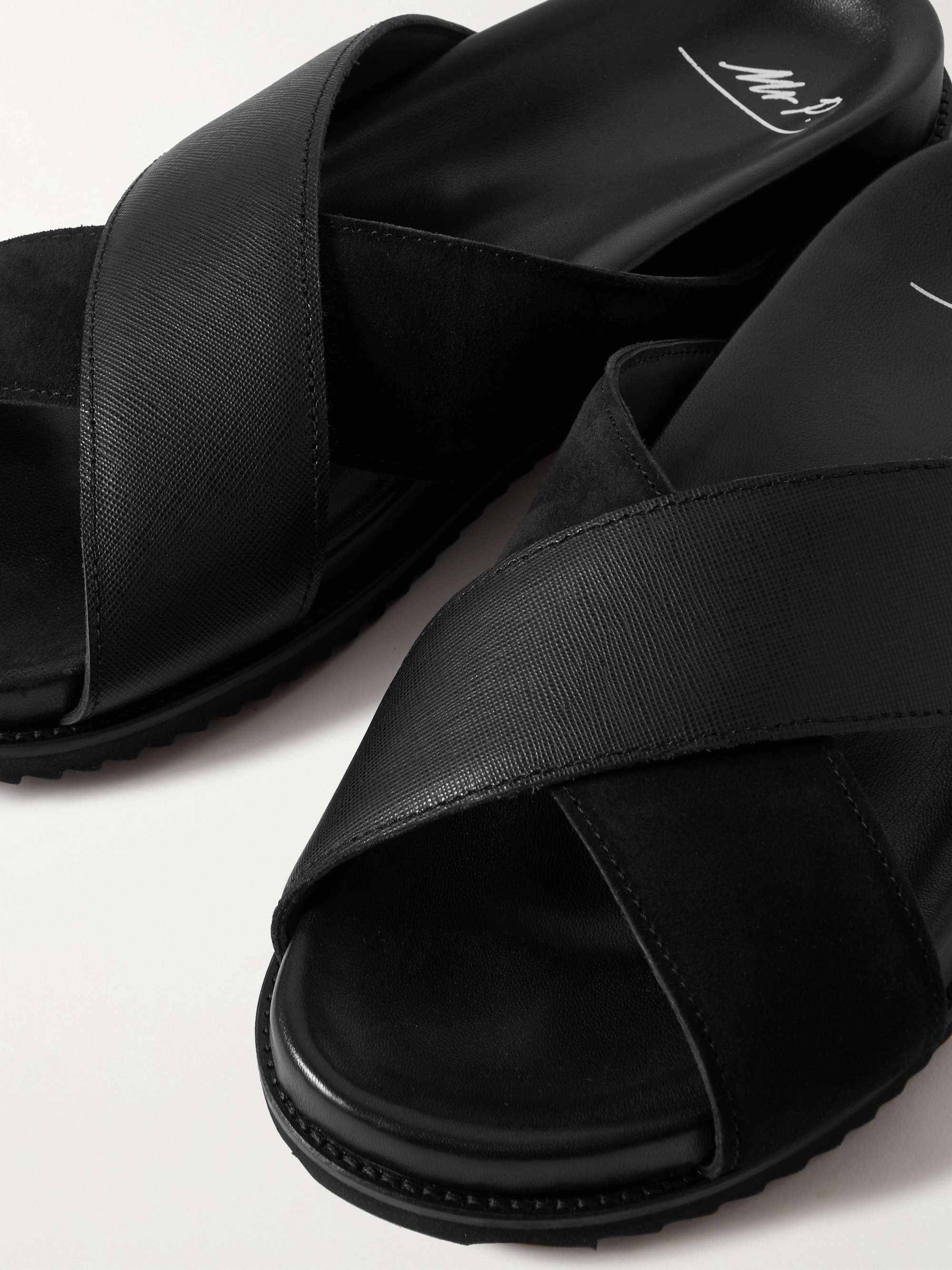 MR P. David Cross-Grain Leather and Suede Sandals