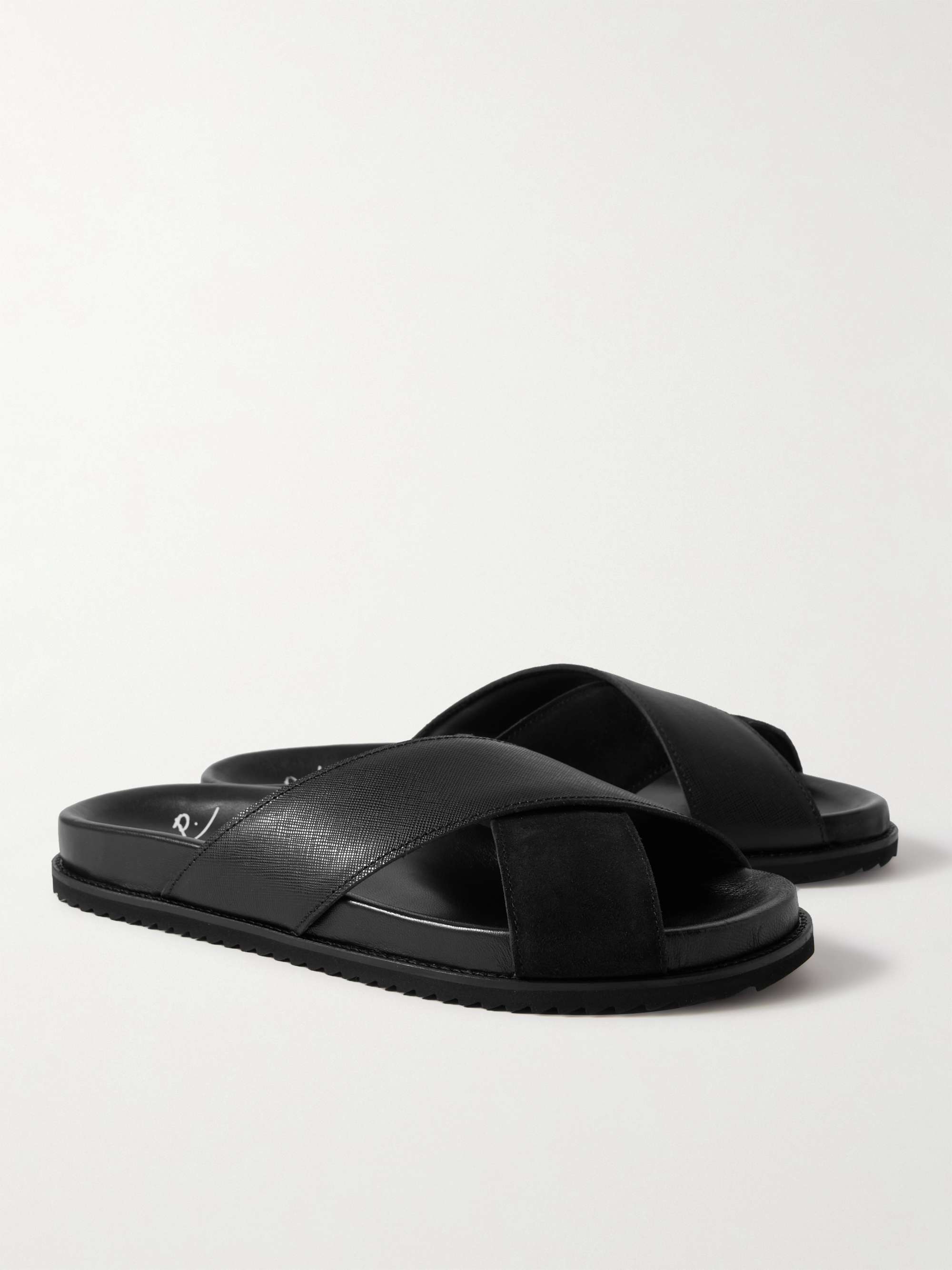 MR P. David Cross-Grain Leather and Suede Sandals
